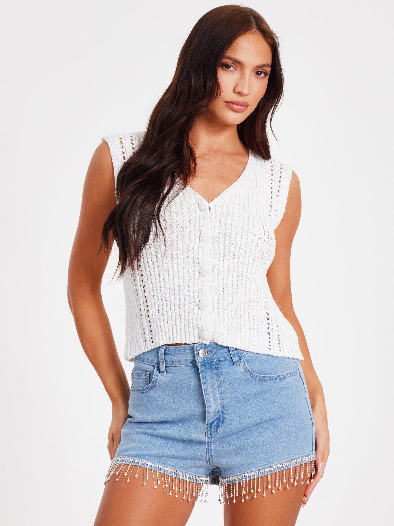 undefined Light Denim Embellished Shorts