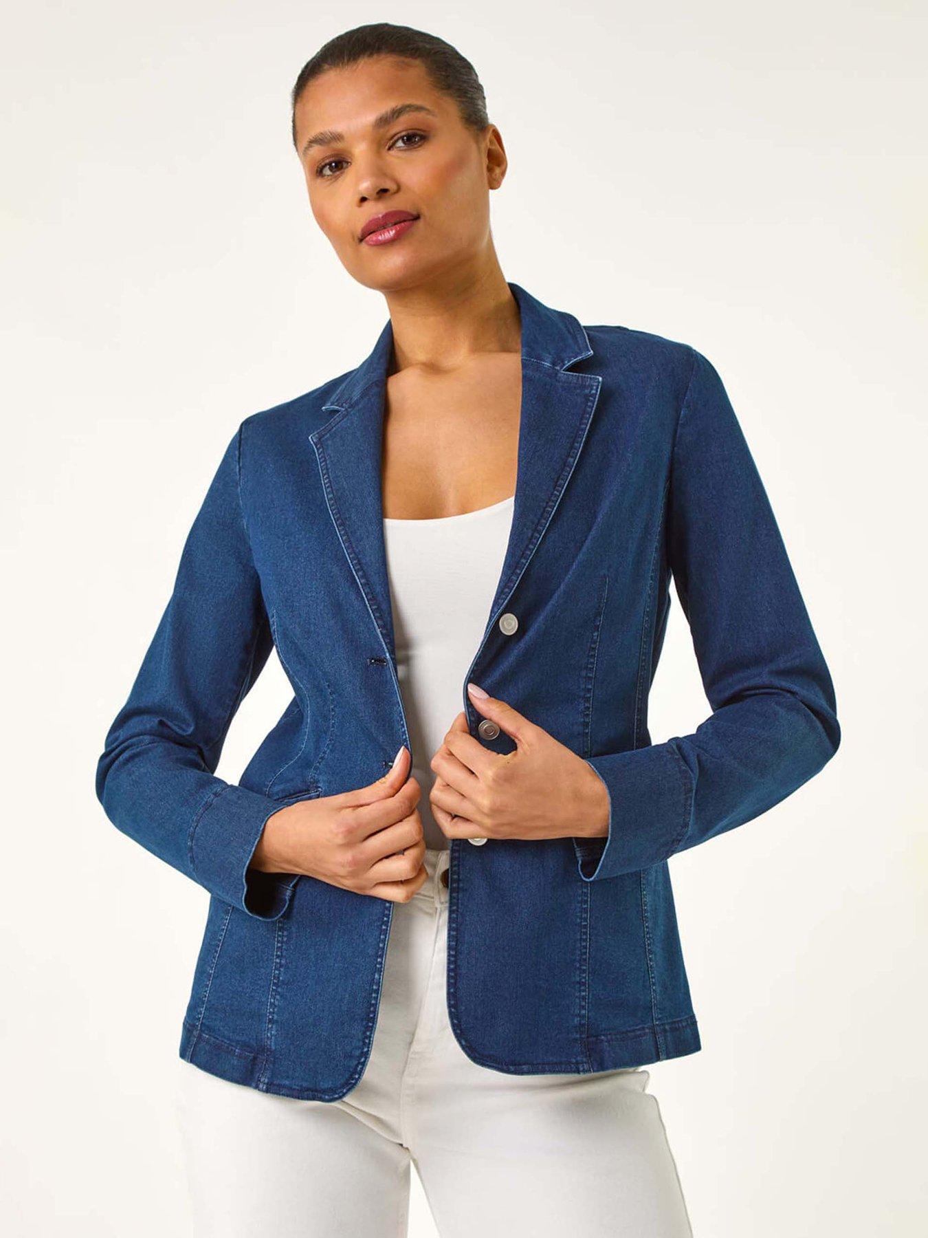 undefined Denim Collar Stretch Blazer - Indigo