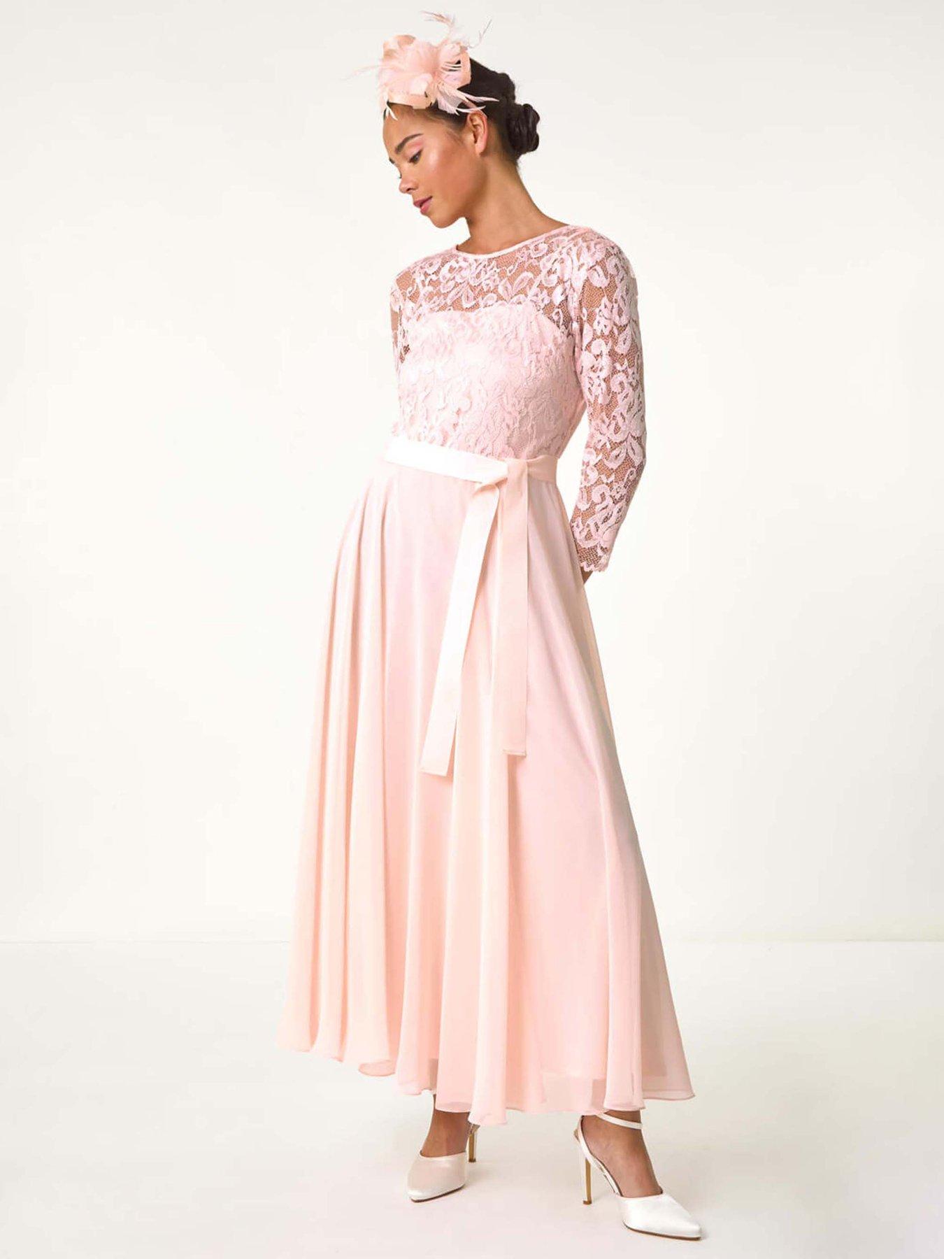 undefined Petite Lace Tie Waist Maxi Dress - Light Pink