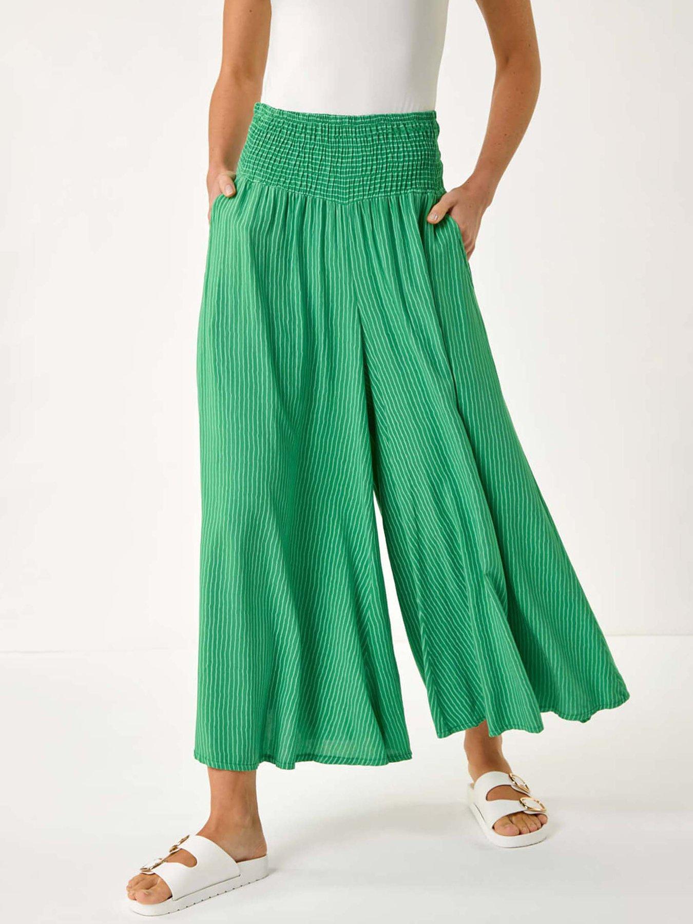 undefined Fine Stripe Wide Culotte Trouser - Green