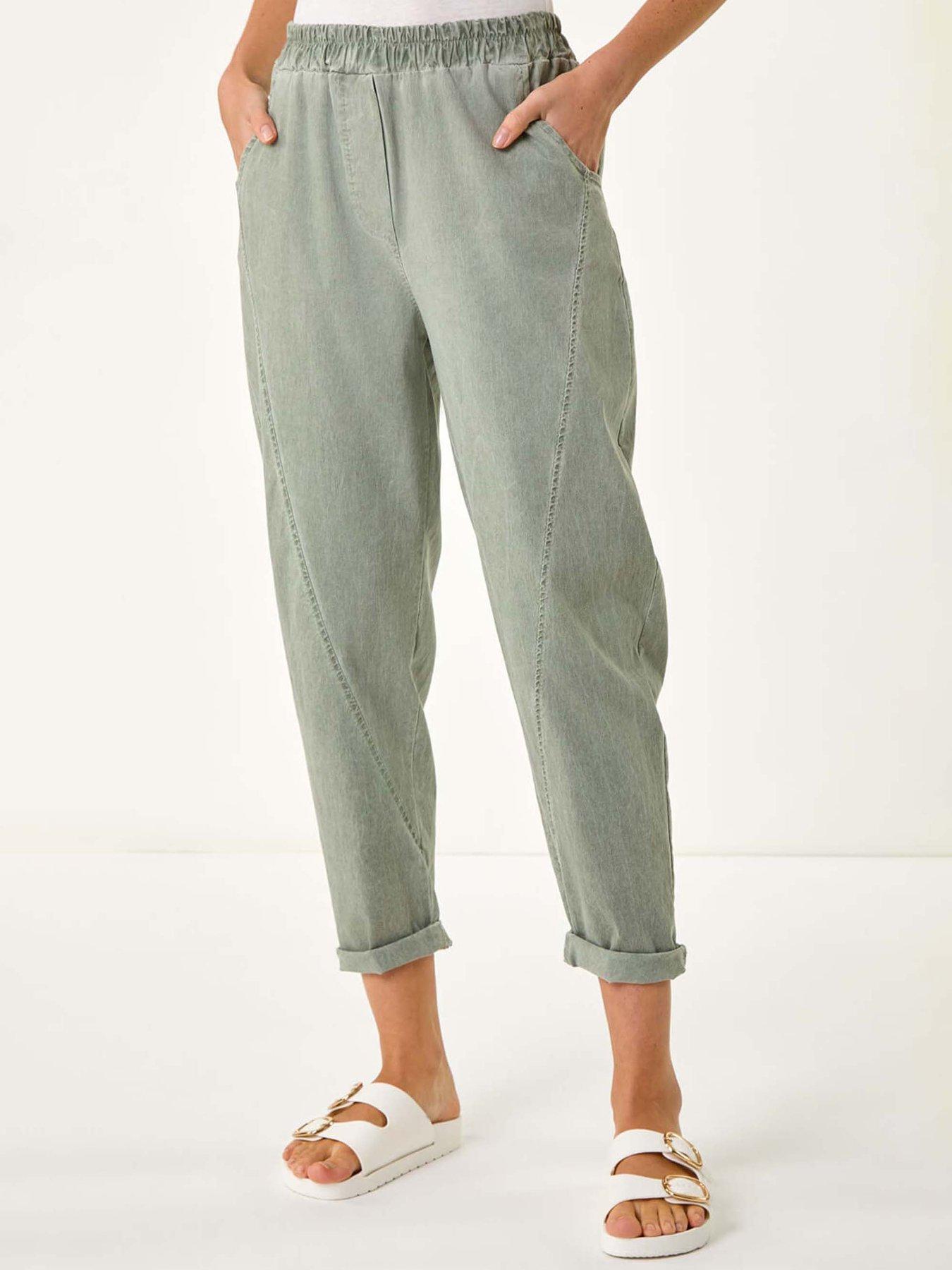 Image 1 of 5 of Roman Seam Detail Cropped Stretch Trouser - Khaki