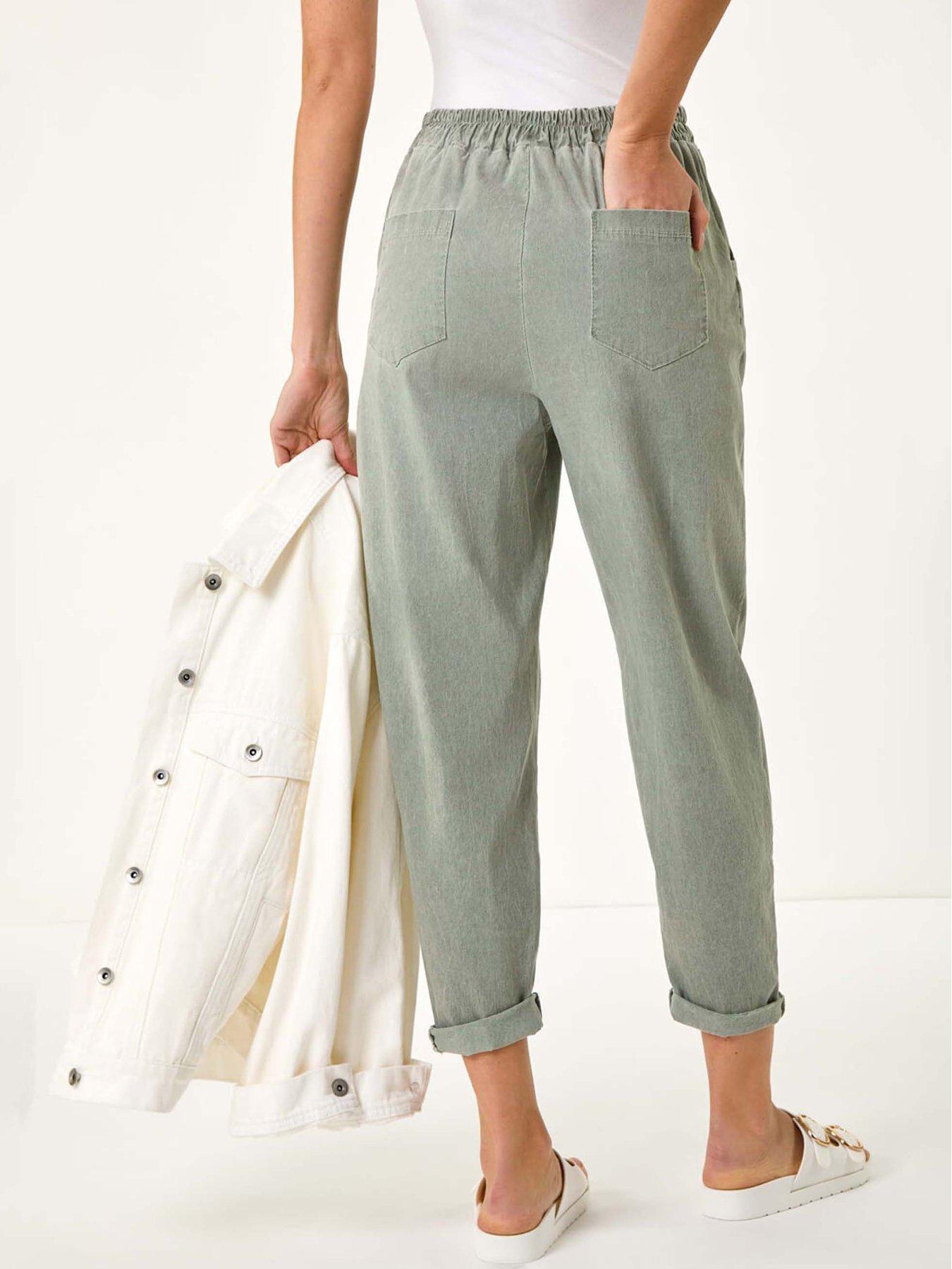 Image 2 of 5 of Roman Seam Detail Cropped Stretch Trouser - Khaki