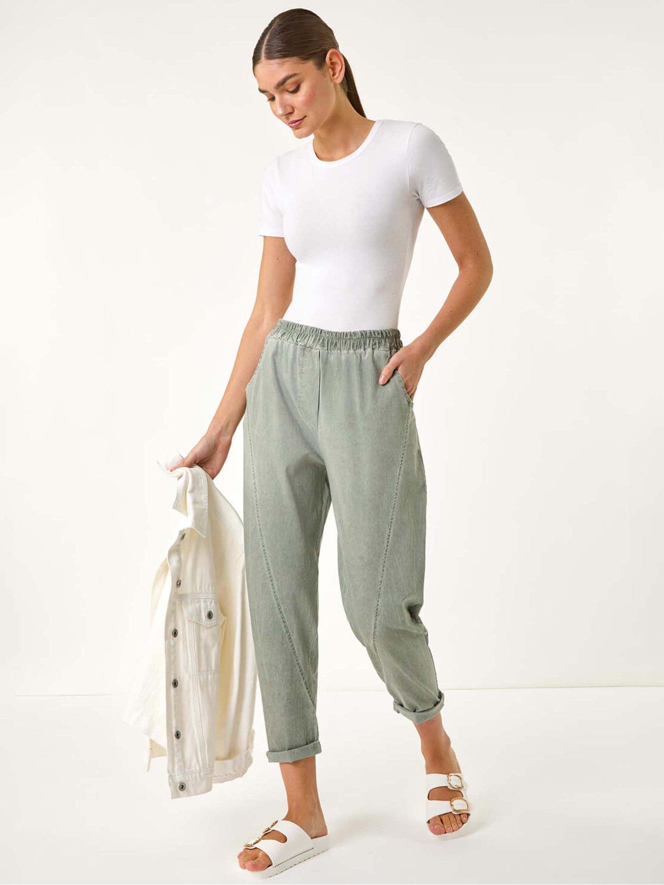 Image 3 of 5 of Roman Seam Detail Cropped Stretch Trouser - Khaki