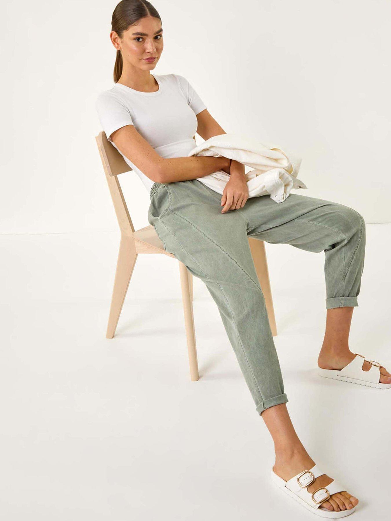 Image 4 of 5 of Roman Seam Detail Cropped Stretch Trouser - Khaki