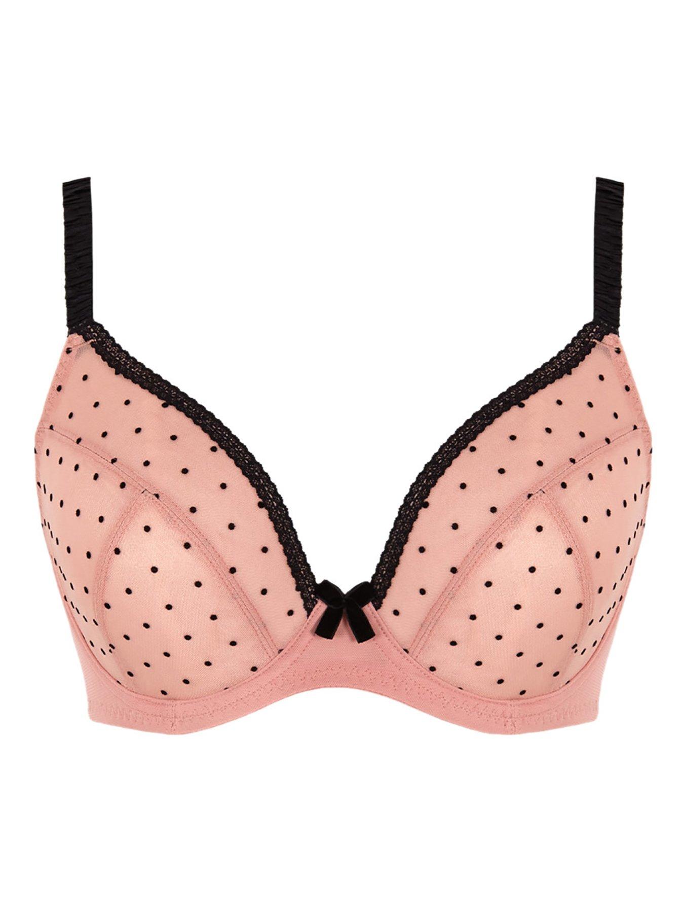 Image 4 of 5 of Panache Gabrielle Pink Polka Dot Plunge Bra - Pink Flocked Spot