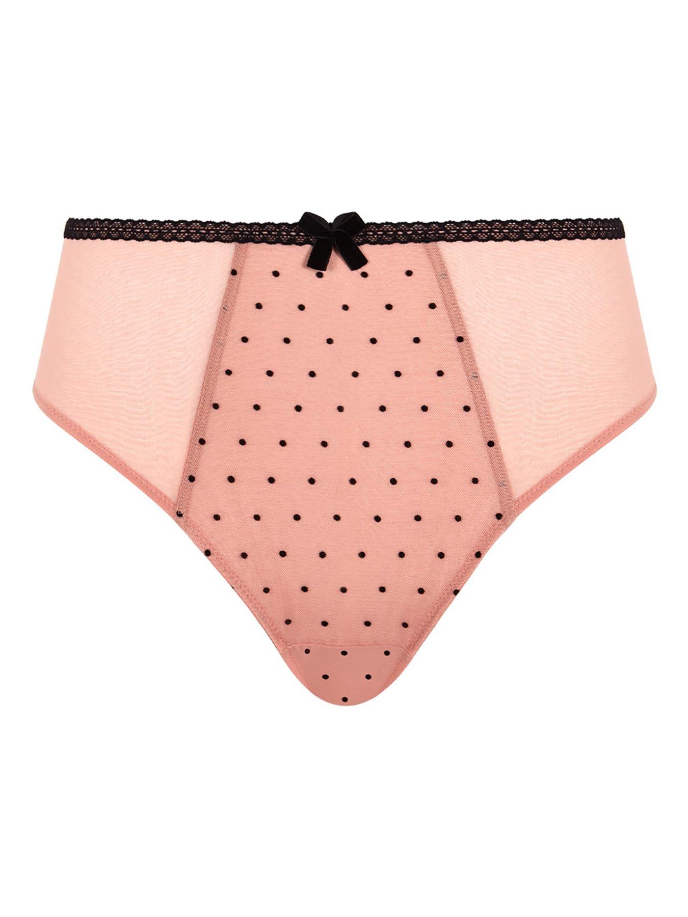 Image 4 of 5 of Panache Gabrielle Pink Polka Dot High Waist Brazilian Brief - Pink Flocked Spot