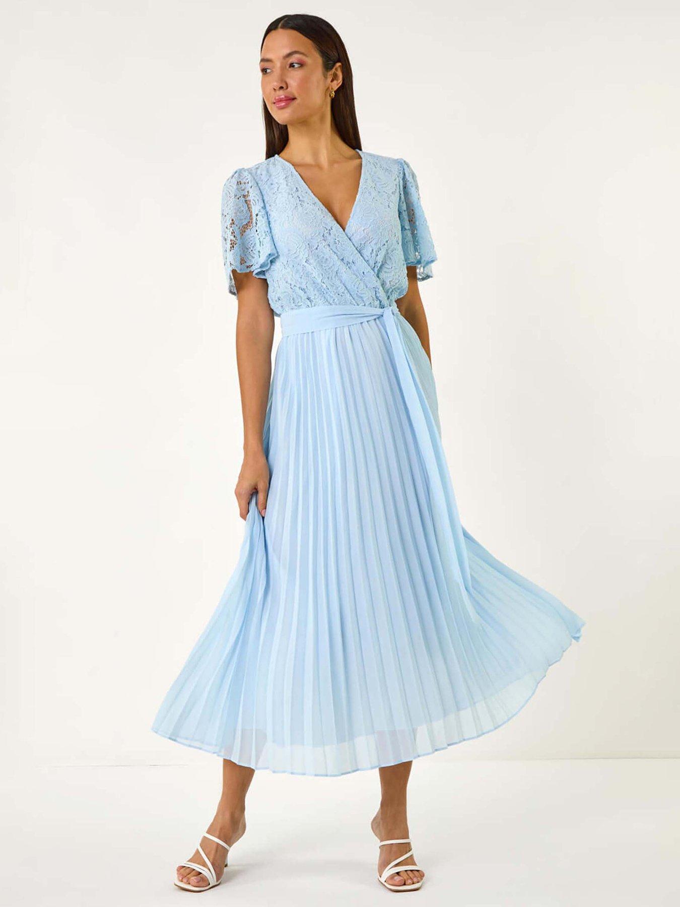 undefined Lace Detail Wrap Midi Dress - Blue