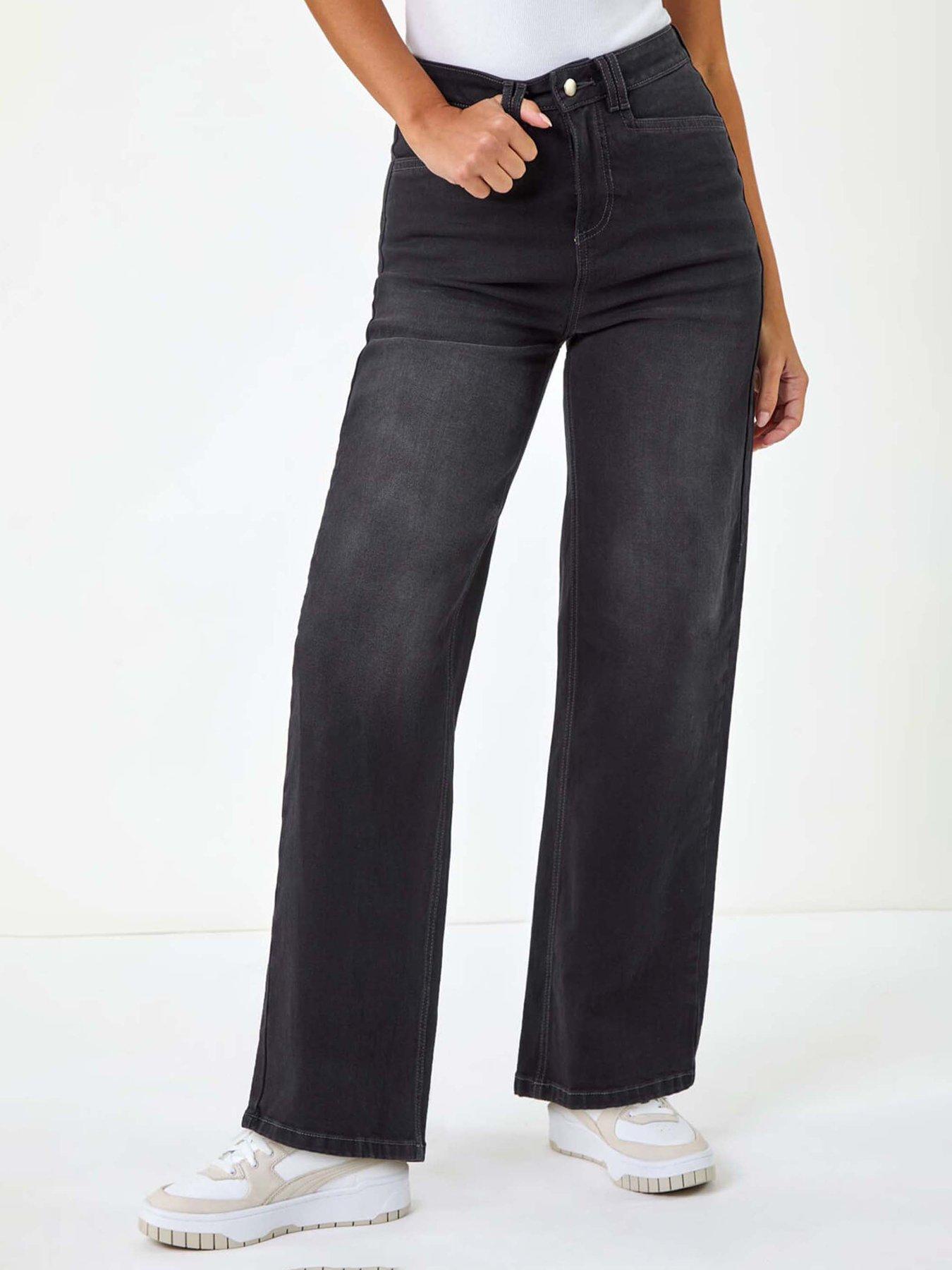 undefined Dusk Denim Wide Leg Stretch Jeans - Charcoal
