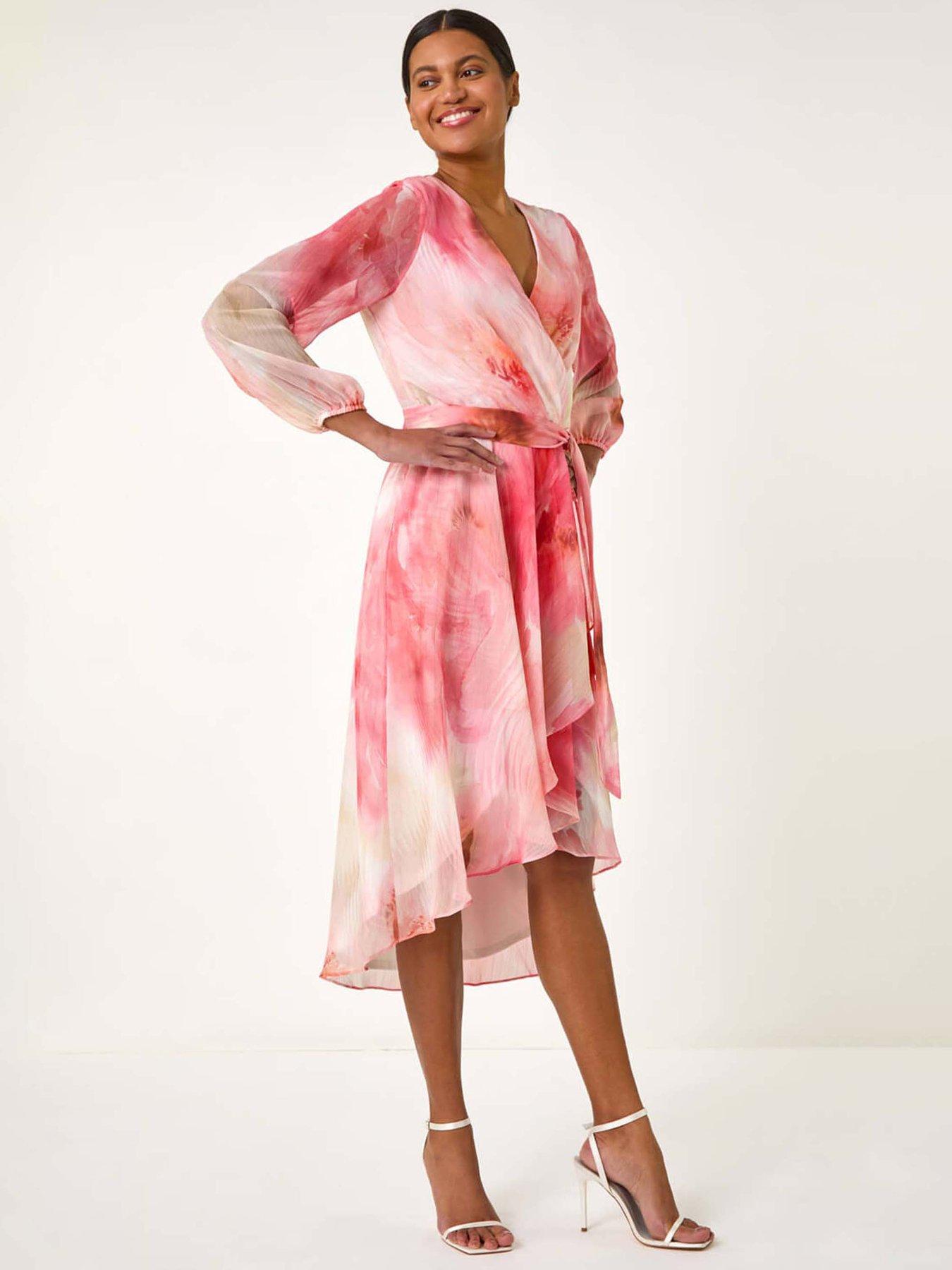 Image 1 of 5 of Roman Ruffle Shimmer Midi Dress - Orange
