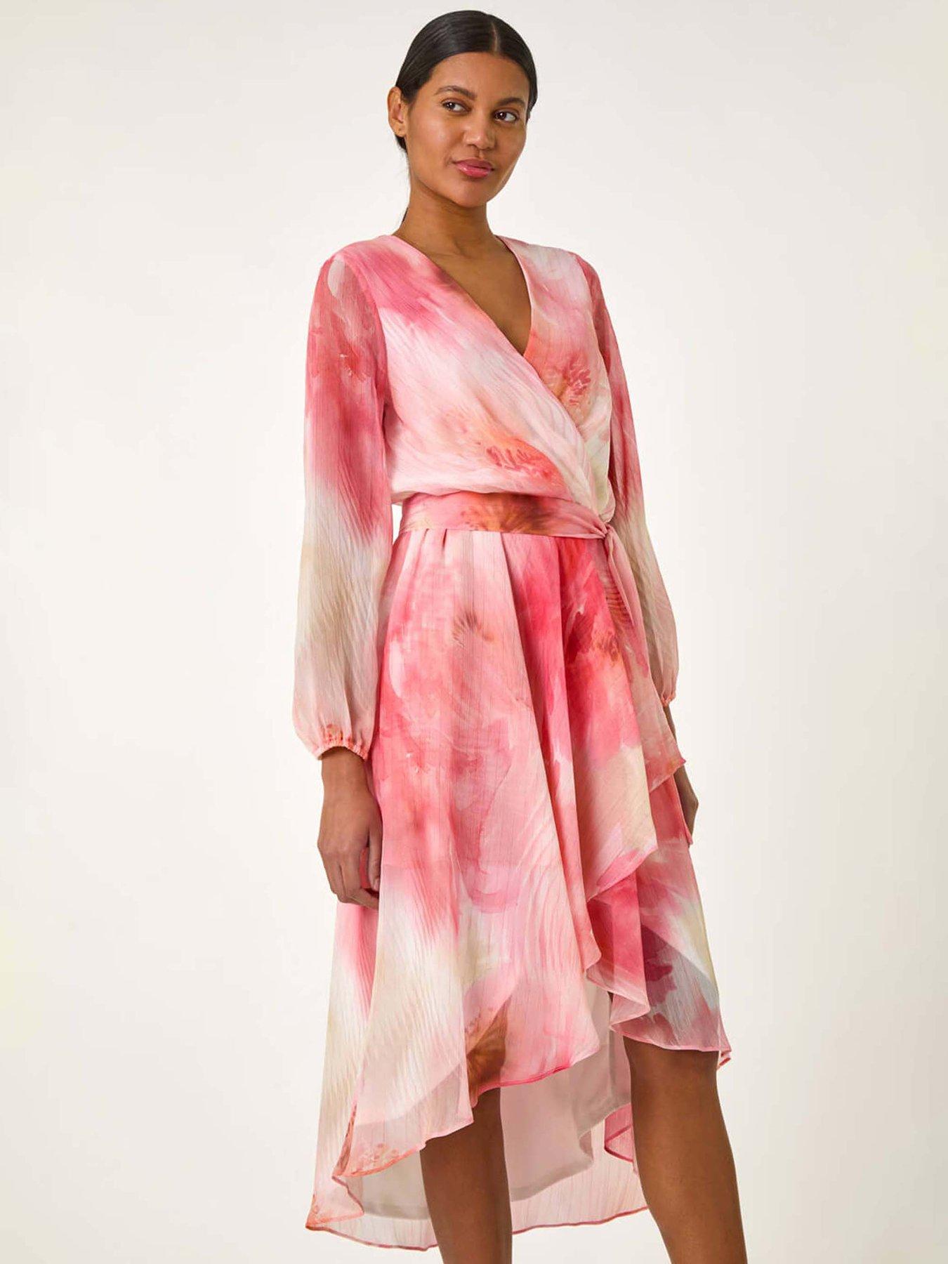 Image 3 of 5 of Roman Ruffle Shimmer Midi Dress - Orange