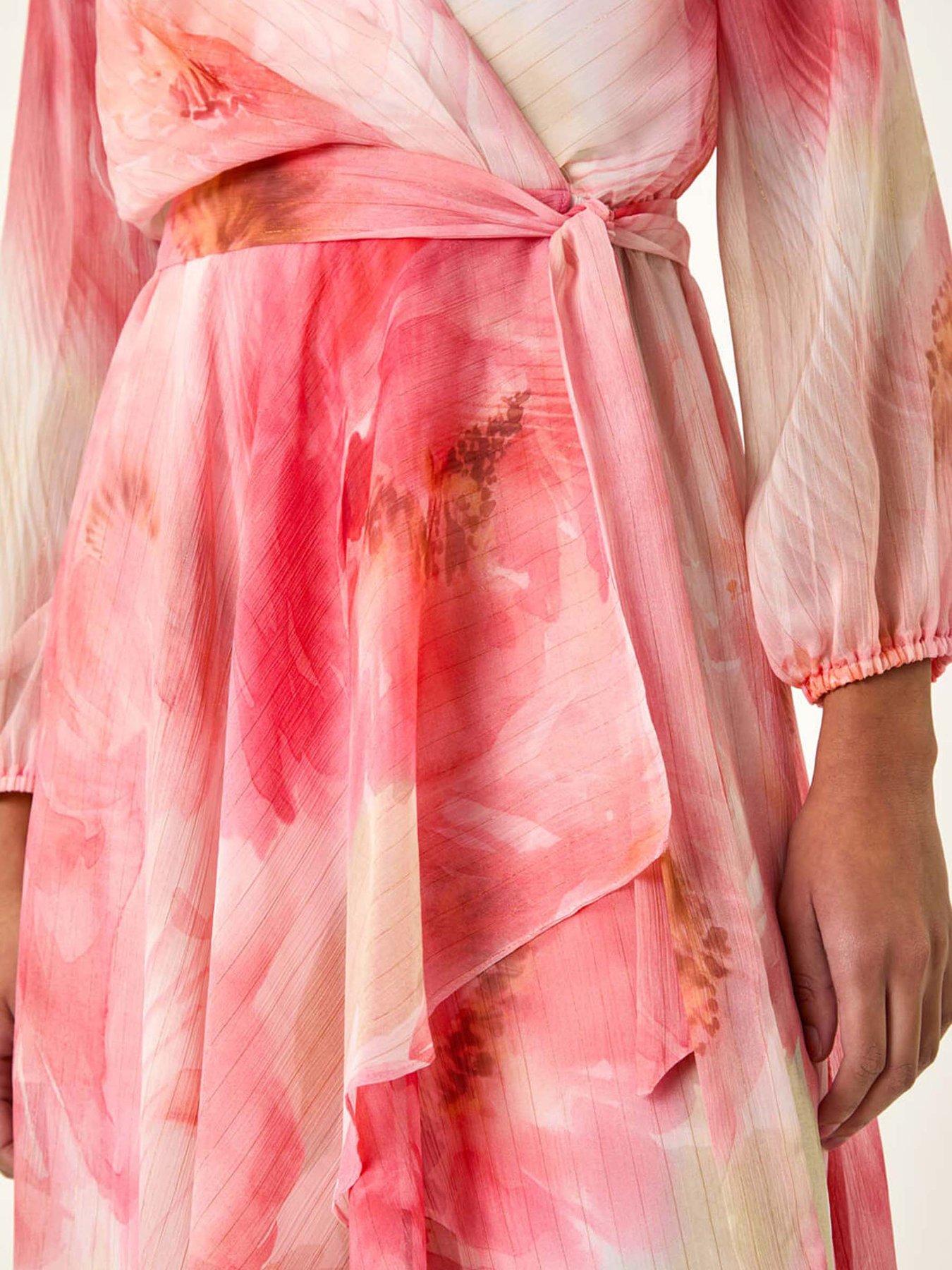 Image 5 of 5 of Roman Ruffle Shimmer Midi Dress - Orange