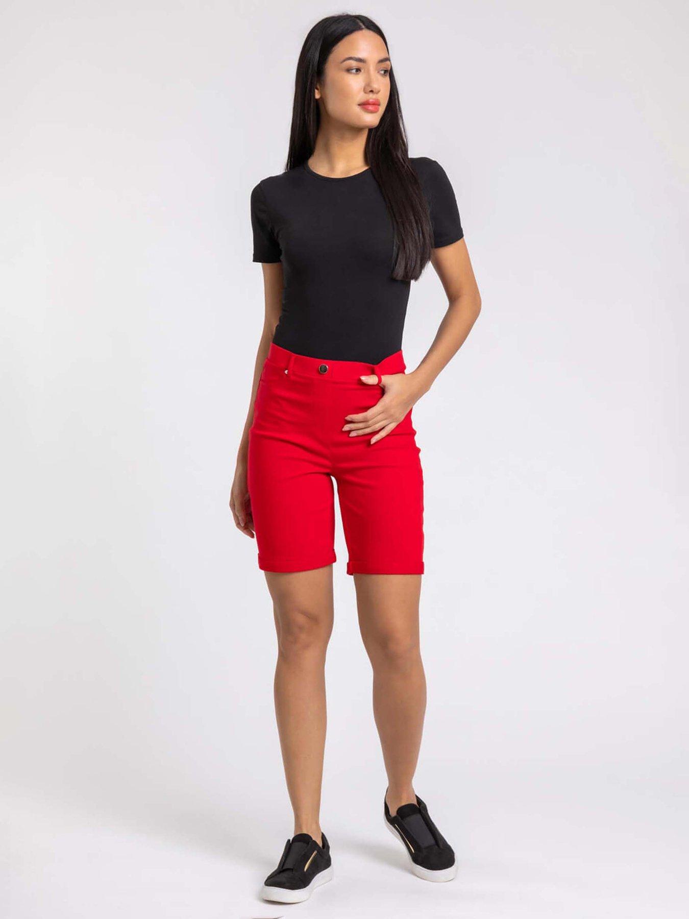 Image 1 of 4 of Roman Turn Up Stretch Shorts - Red