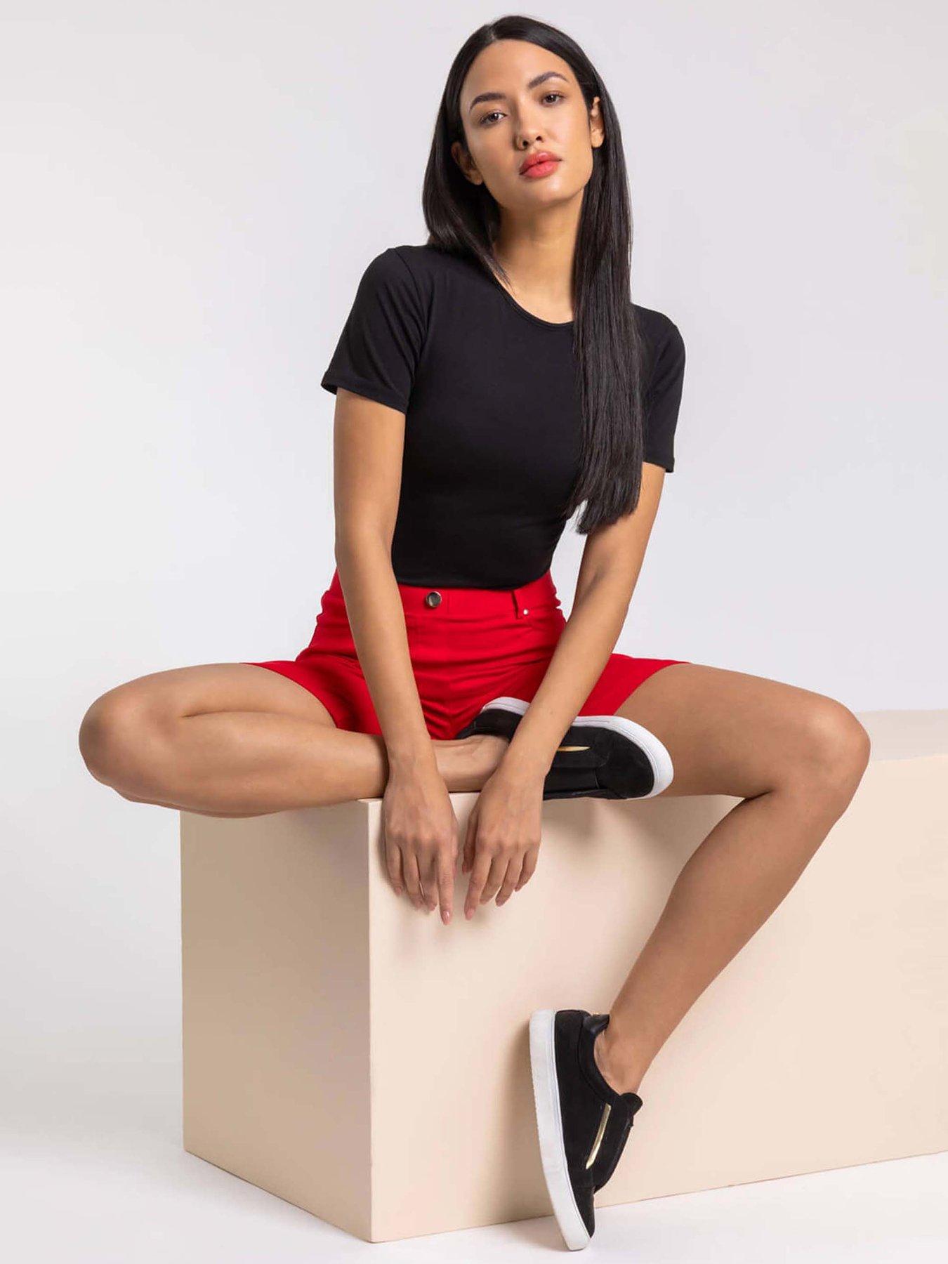 Image 3 of 4 of Roman Turn Up Stretch Shorts - Red