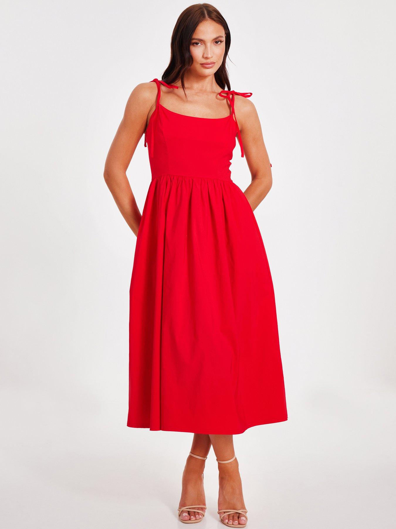 undefined Red Tie Shoulder Midi Dress