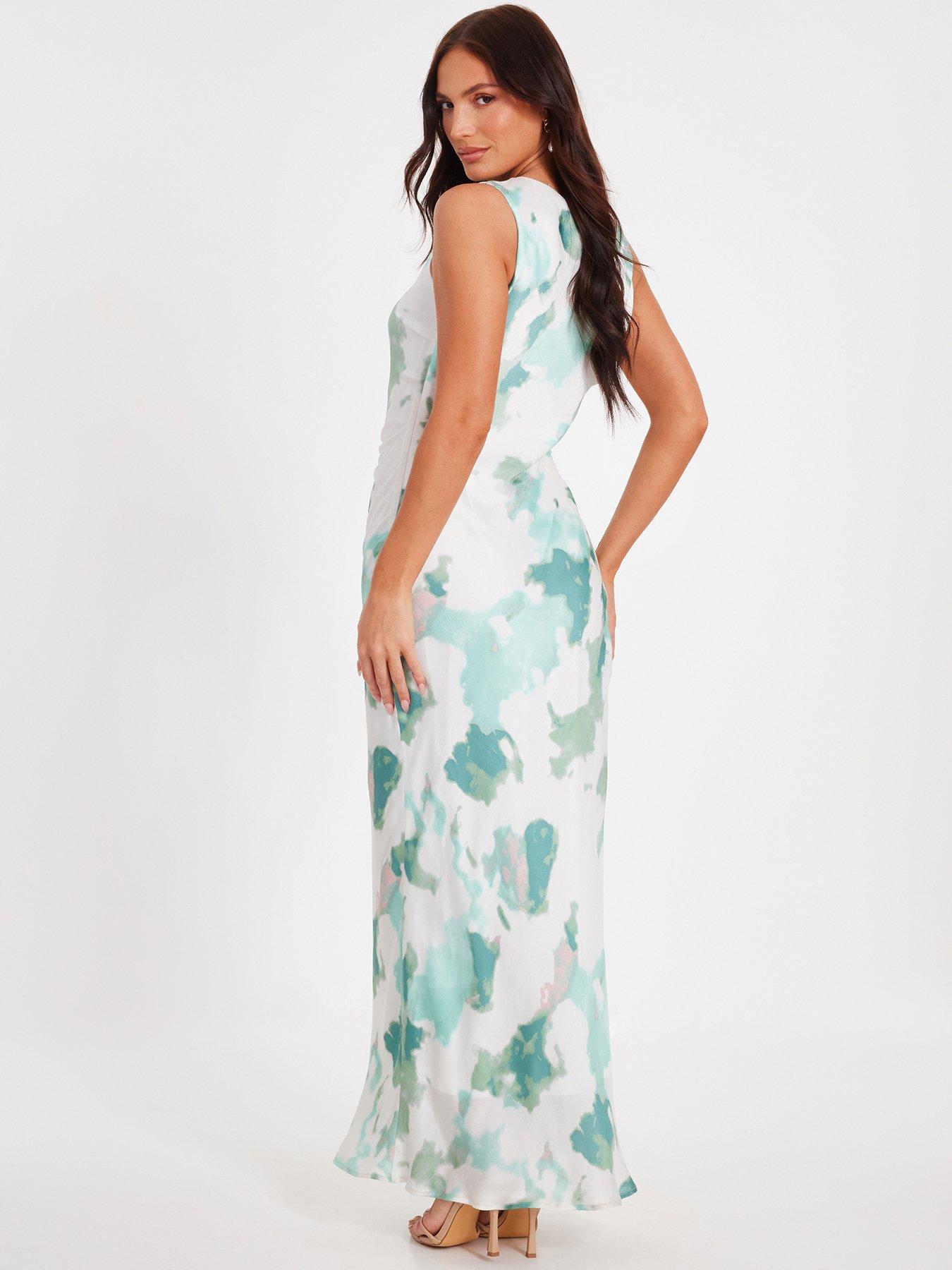stillFront image of quiz-sage-satin-marble-print-midaxi-dress