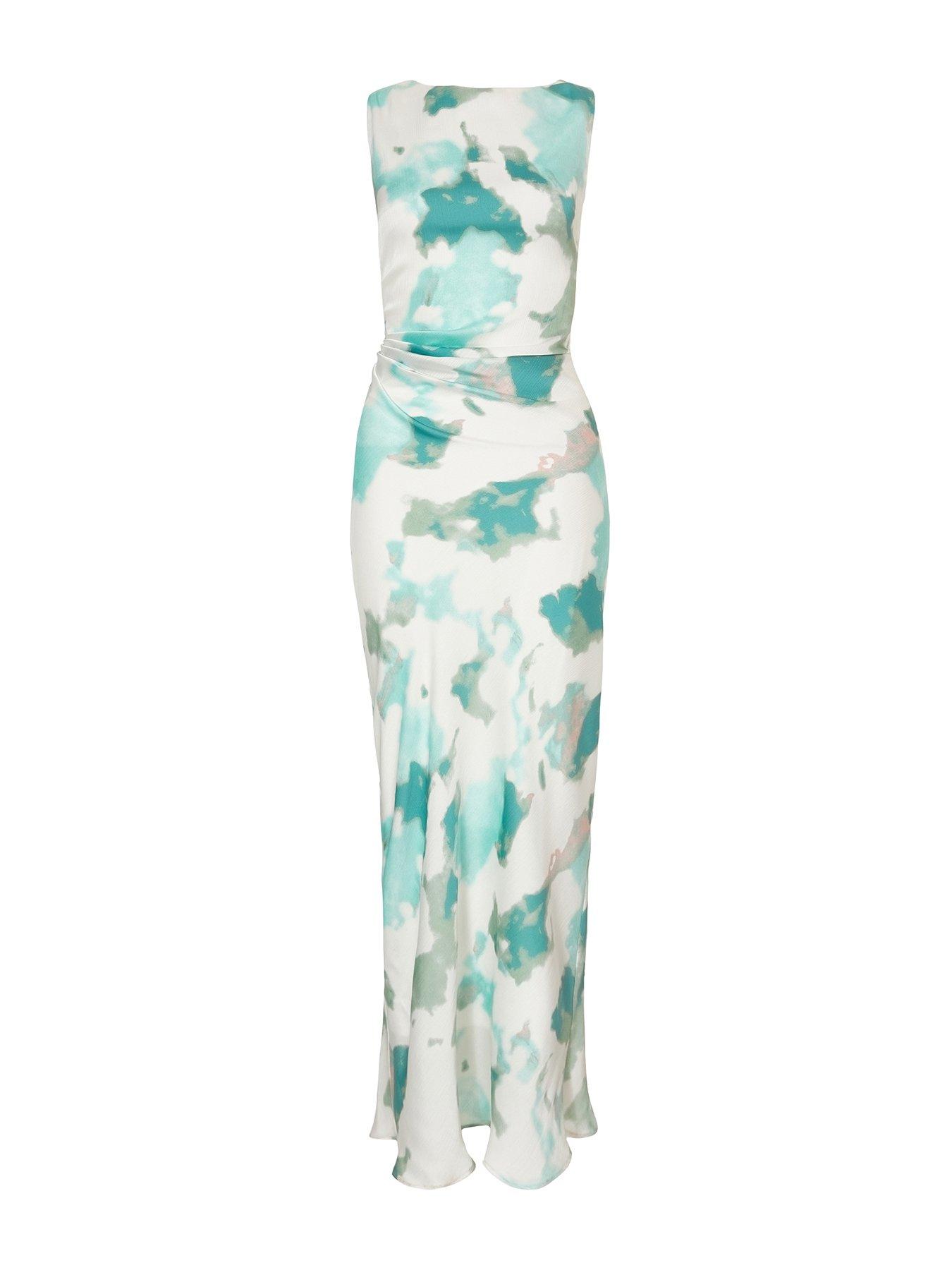  image of quiz-sage-satin-marble-print-midaxi-dress