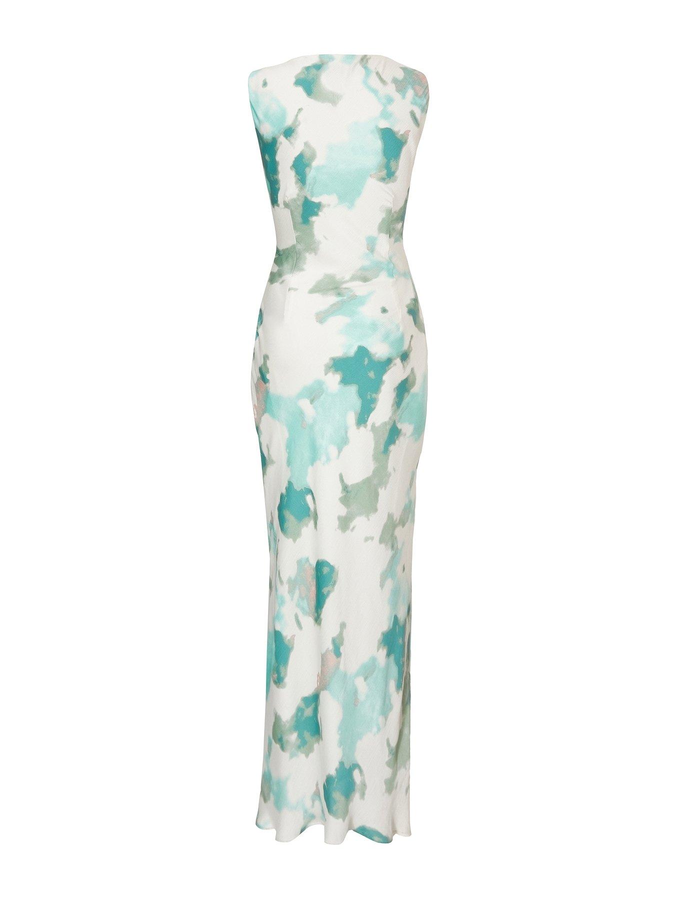  image of quiz-sage-satin-marble-print-midaxi-dress