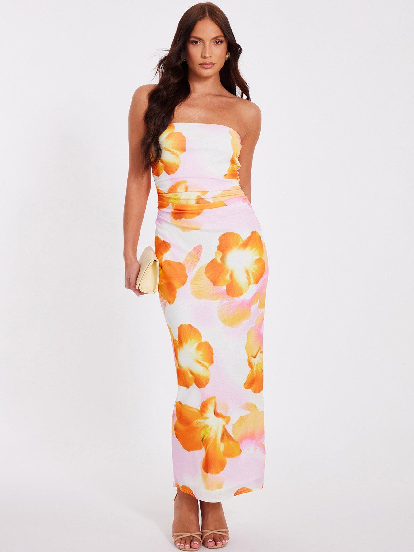 undefined White Bandeau Floral Midaxi Dress