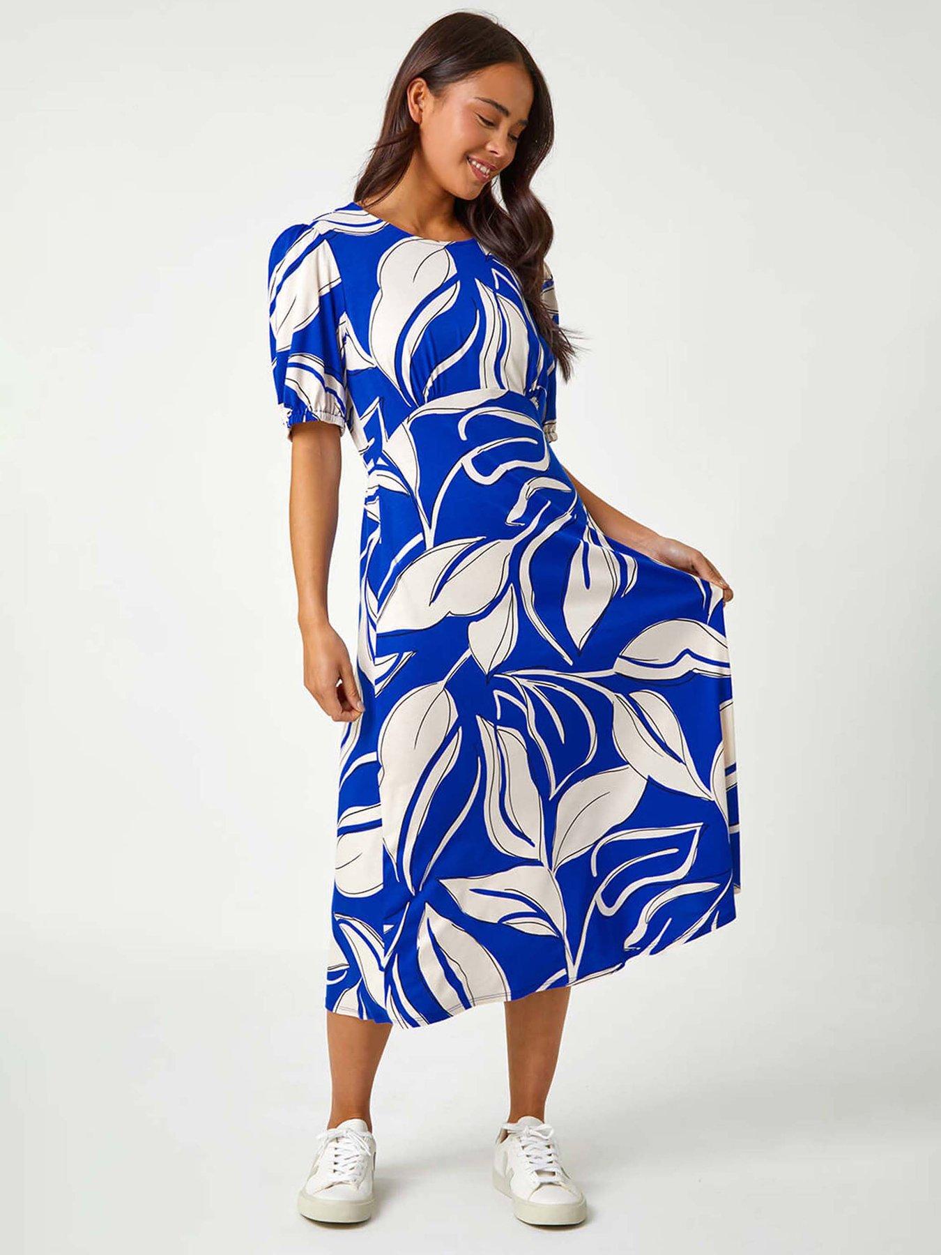 undefined Petite Leaf Stretch Midi Dress - Royal Blue