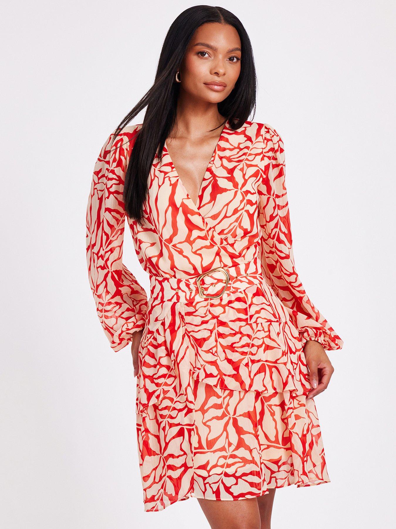 undefined Red Chiffon Floral Skater Dress