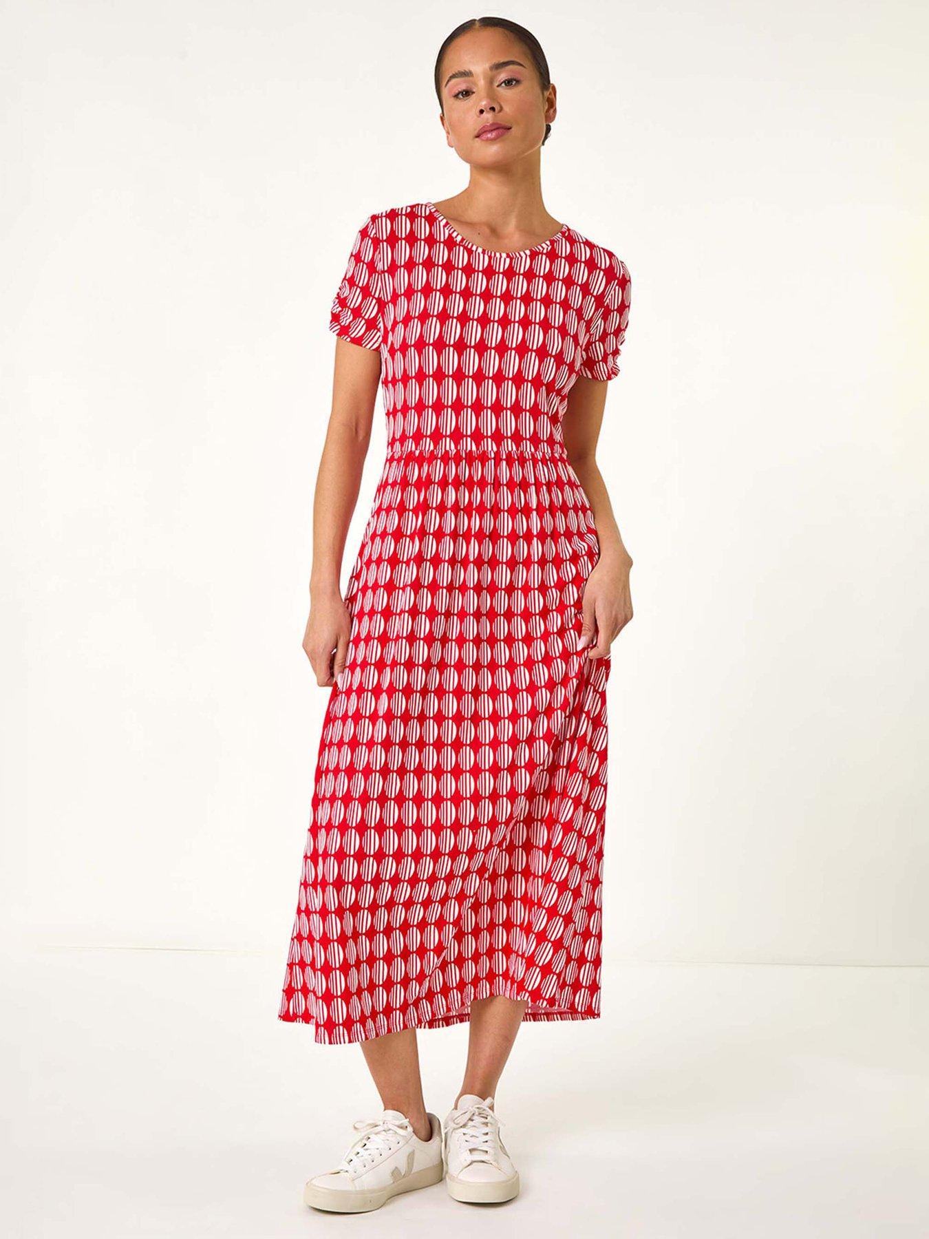 undefined Petite Geometric Spot Pocket Midi Dress - Red