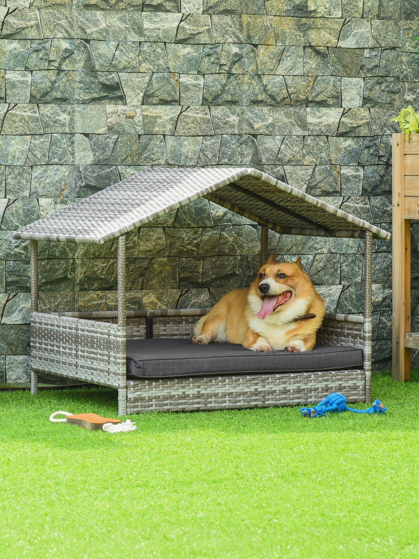 undefined Rattan Pet Bed with Soft Cushion- Dark Grey