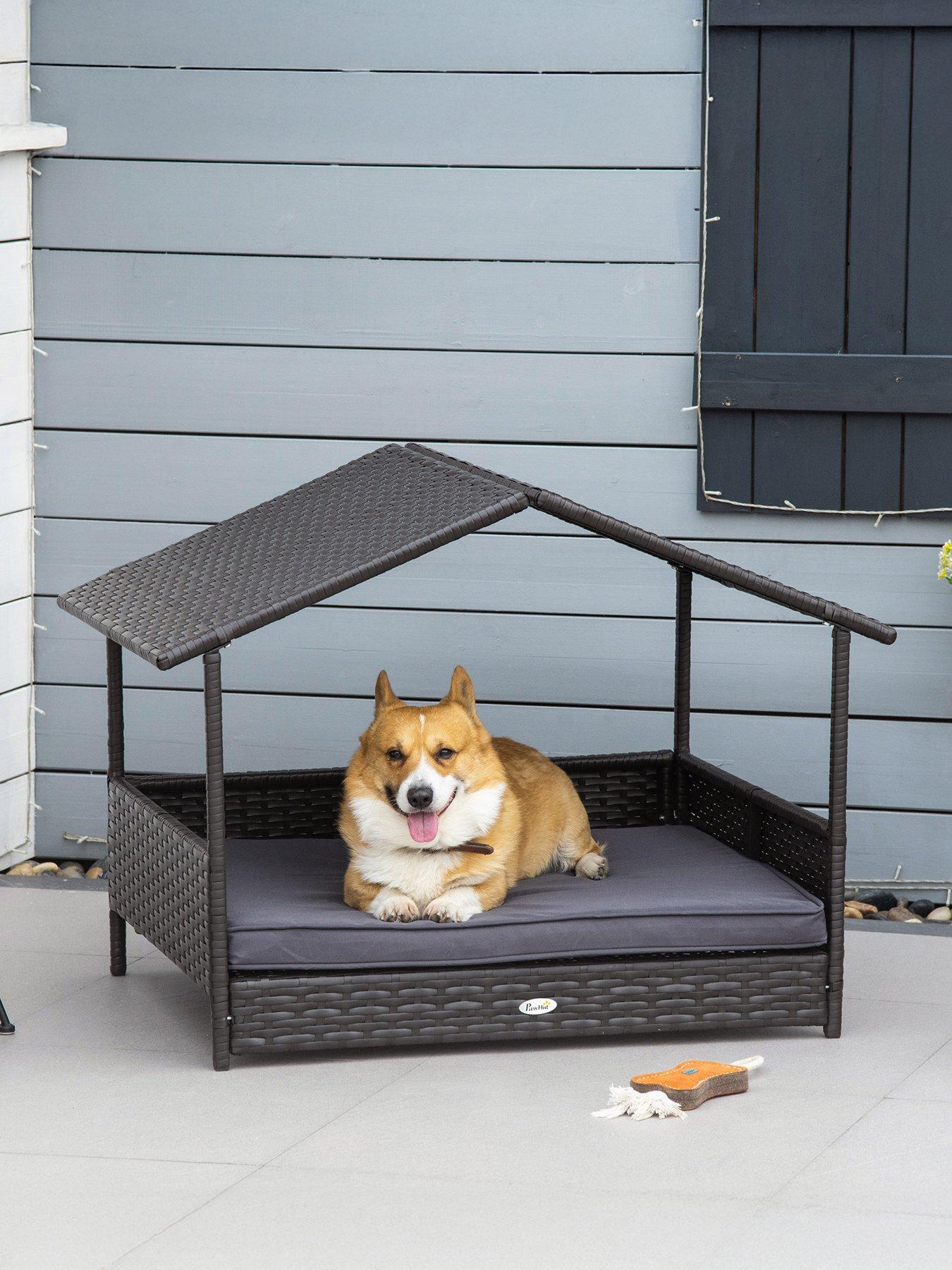 undefined Rattan Pet Bed with Soft Cushion- Grey
