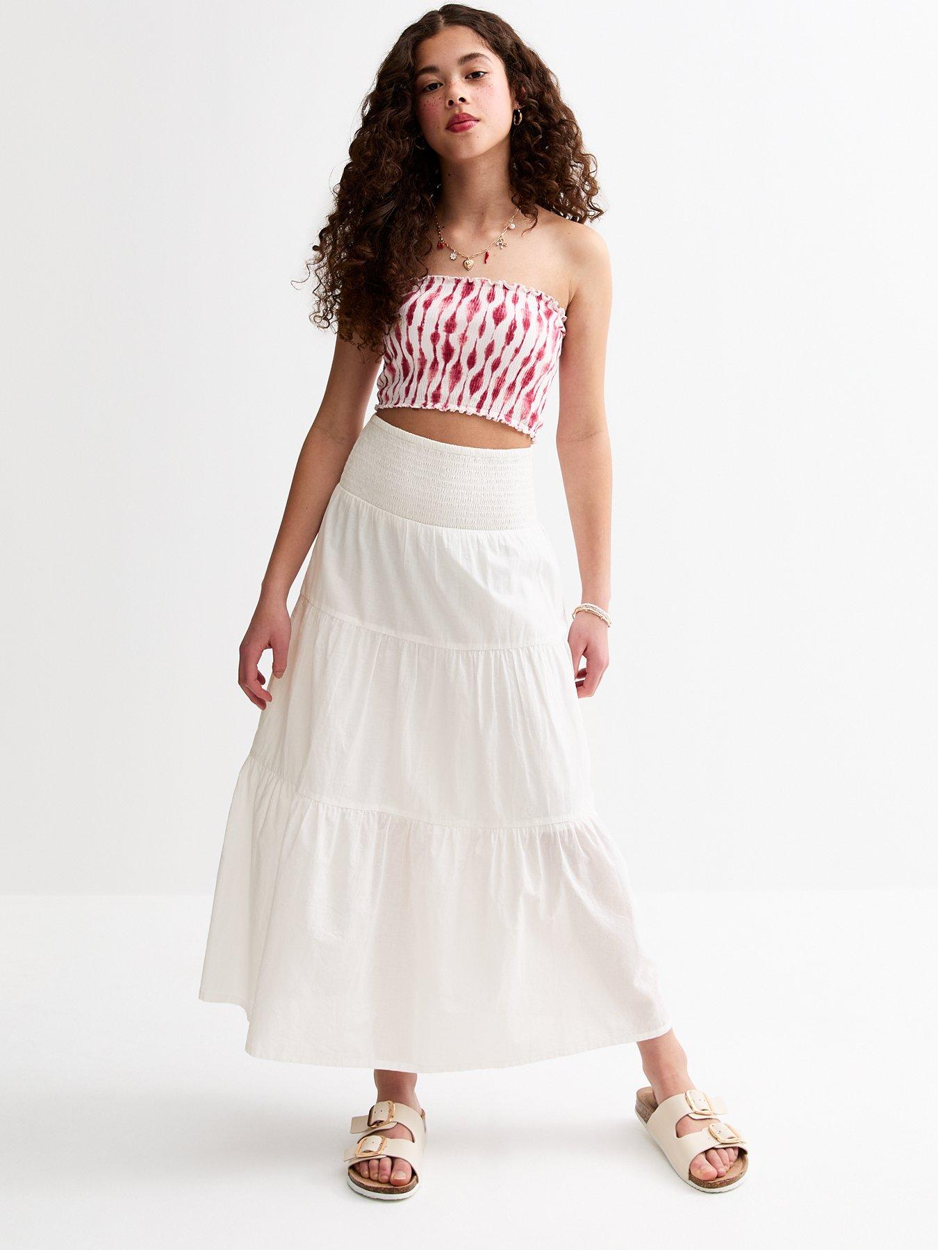 undefined Tiered Maxi Skirt - White