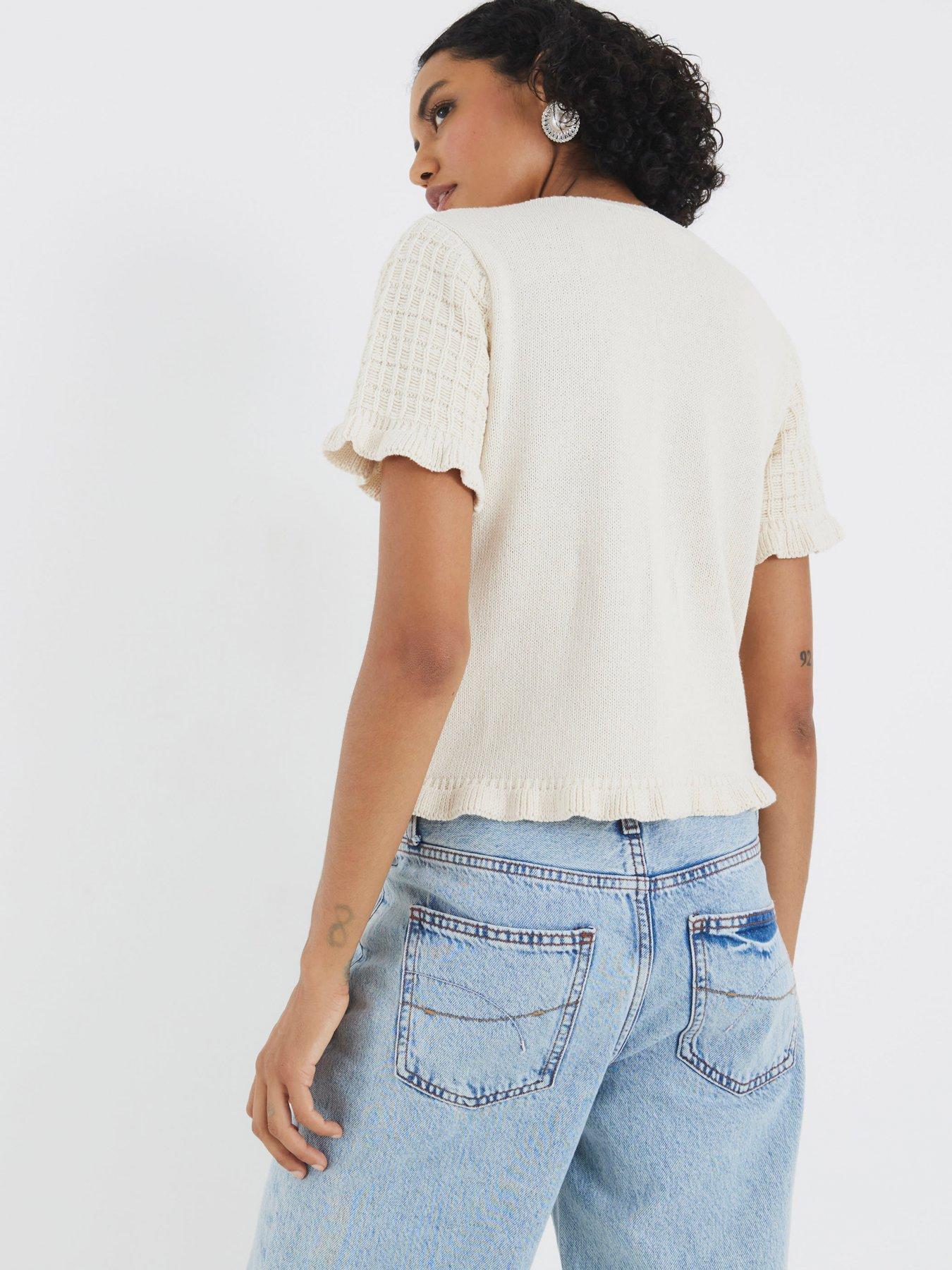  image of river-island-frill-stitch-detail-cardigan-white