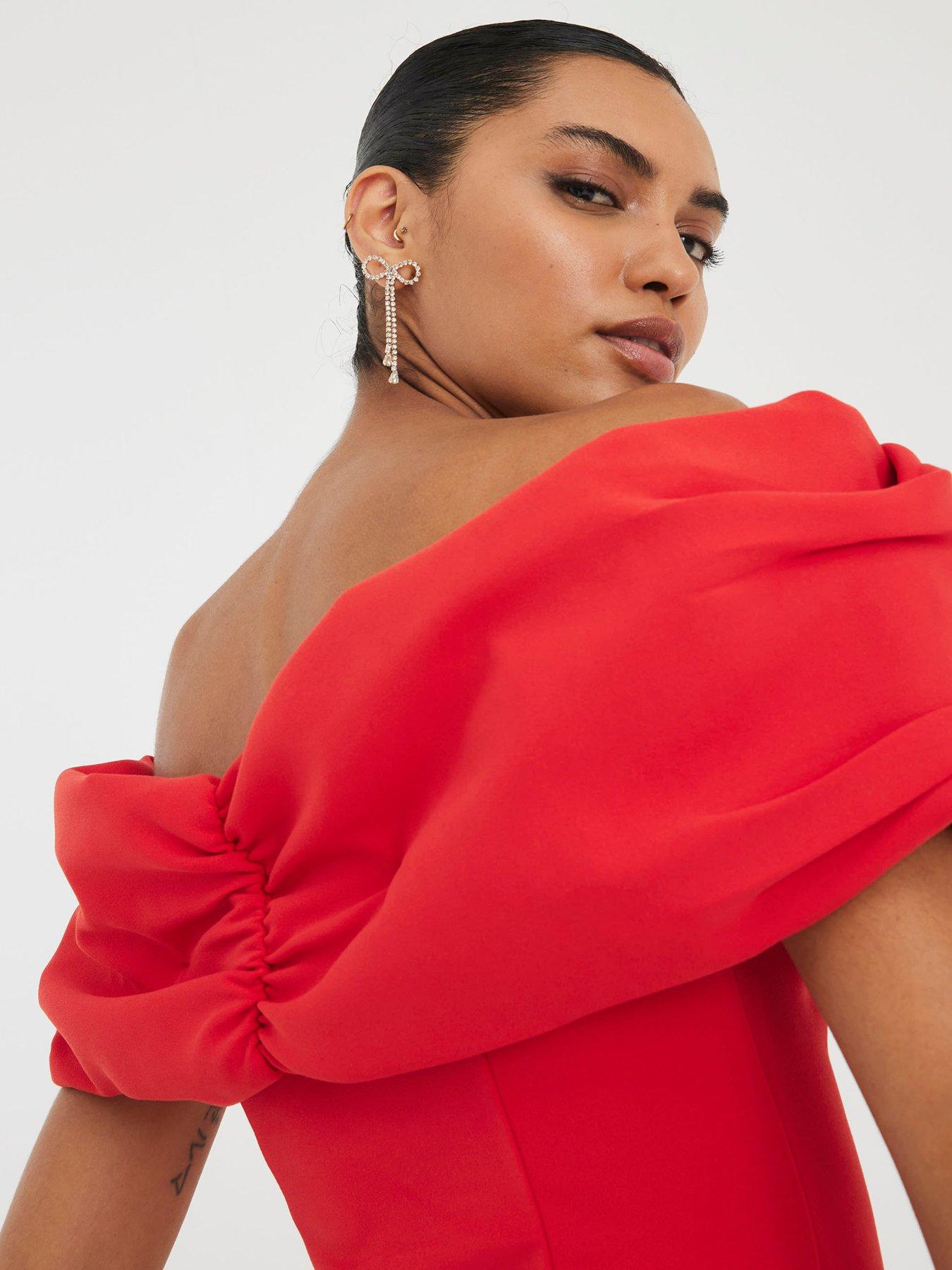 Image 2 of 3 of River Island 3D Bow Bardot Top - Red