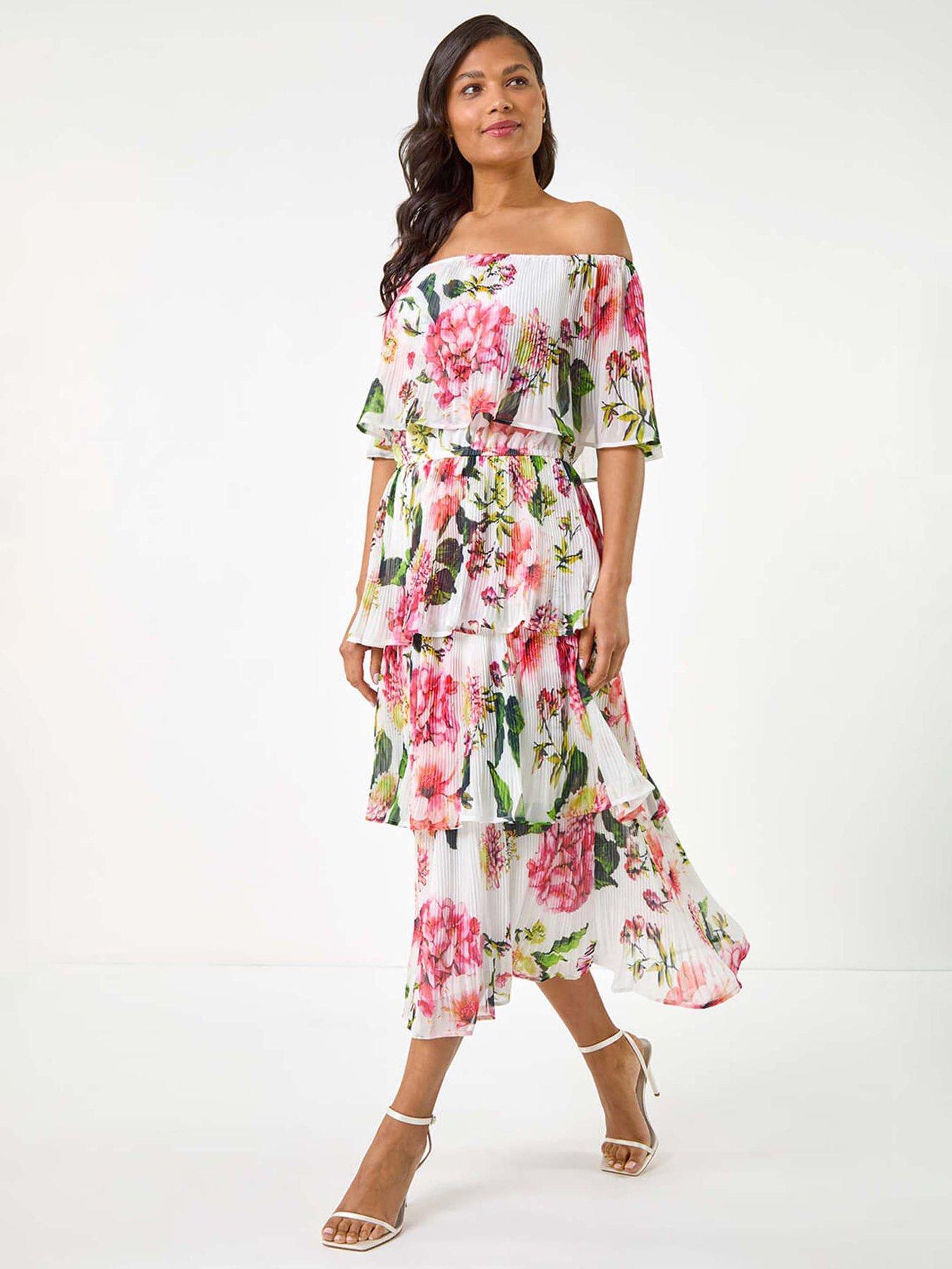 undefined Bardot Floral Tiered Dress - Ivory