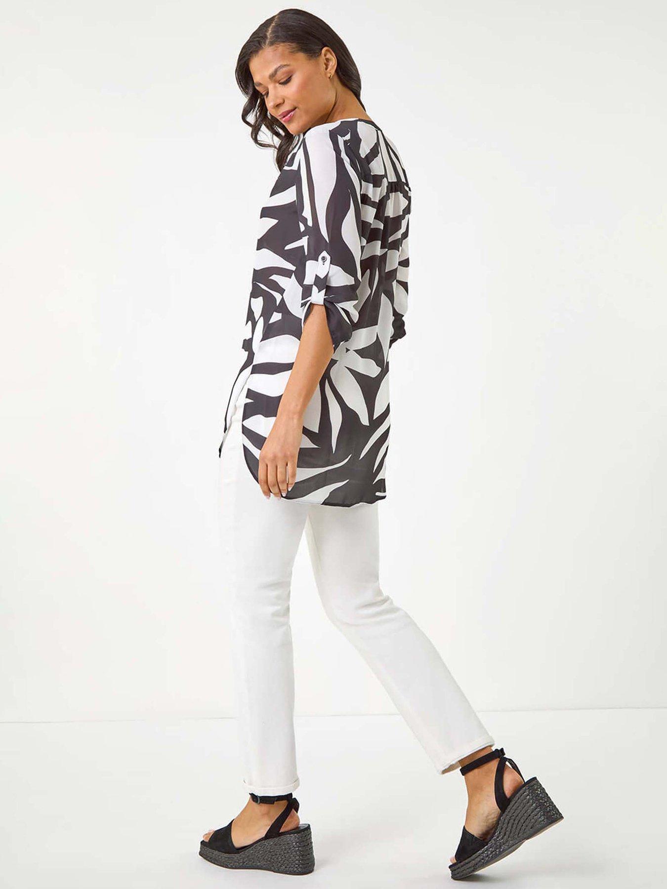 Image 2 of 5 of Roman Mono Print Button Front Blouse - Black
