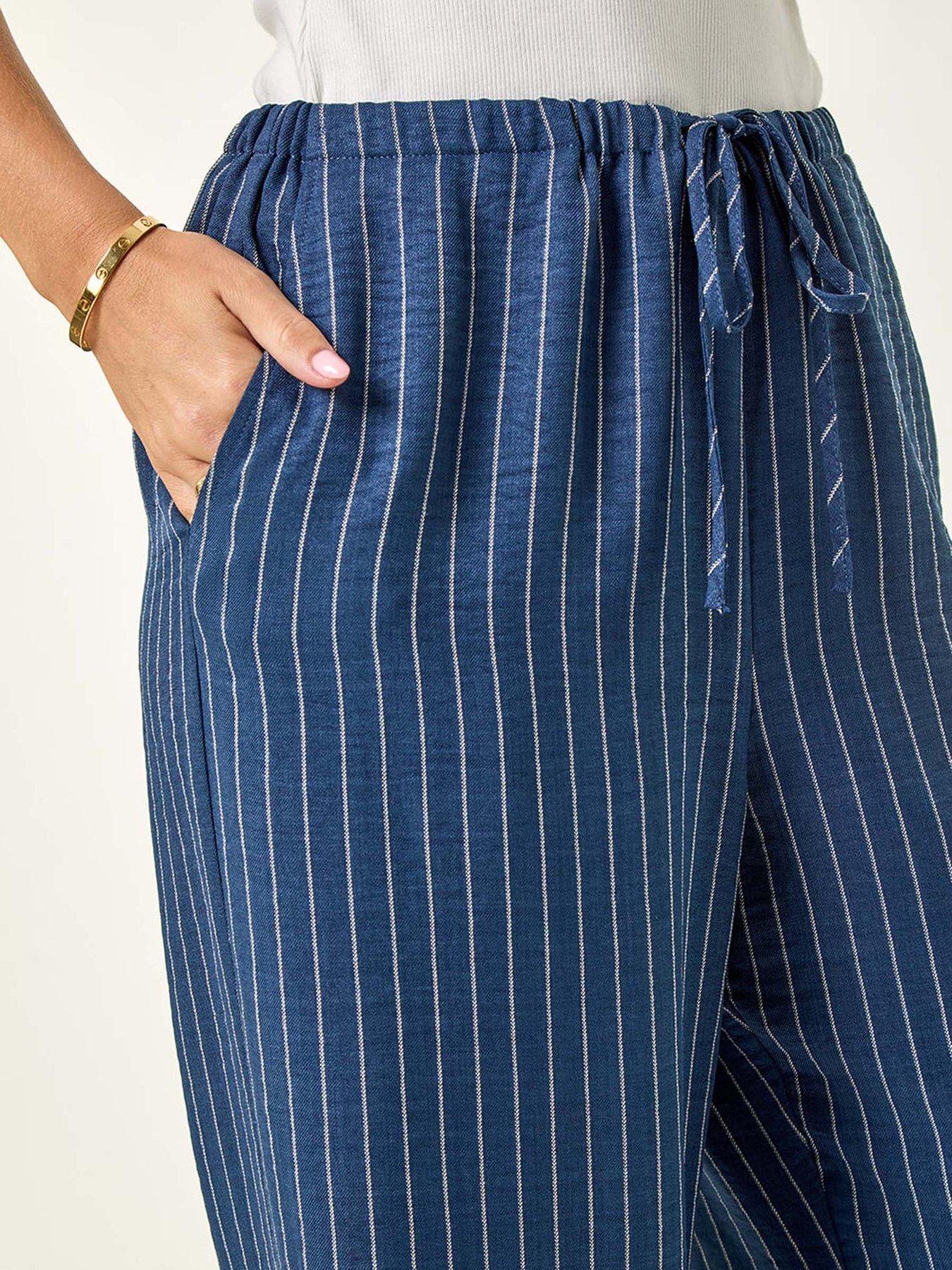 Image 5 of 5 of Roman Petite Stripe Pull On Stretch Trouser - Blue