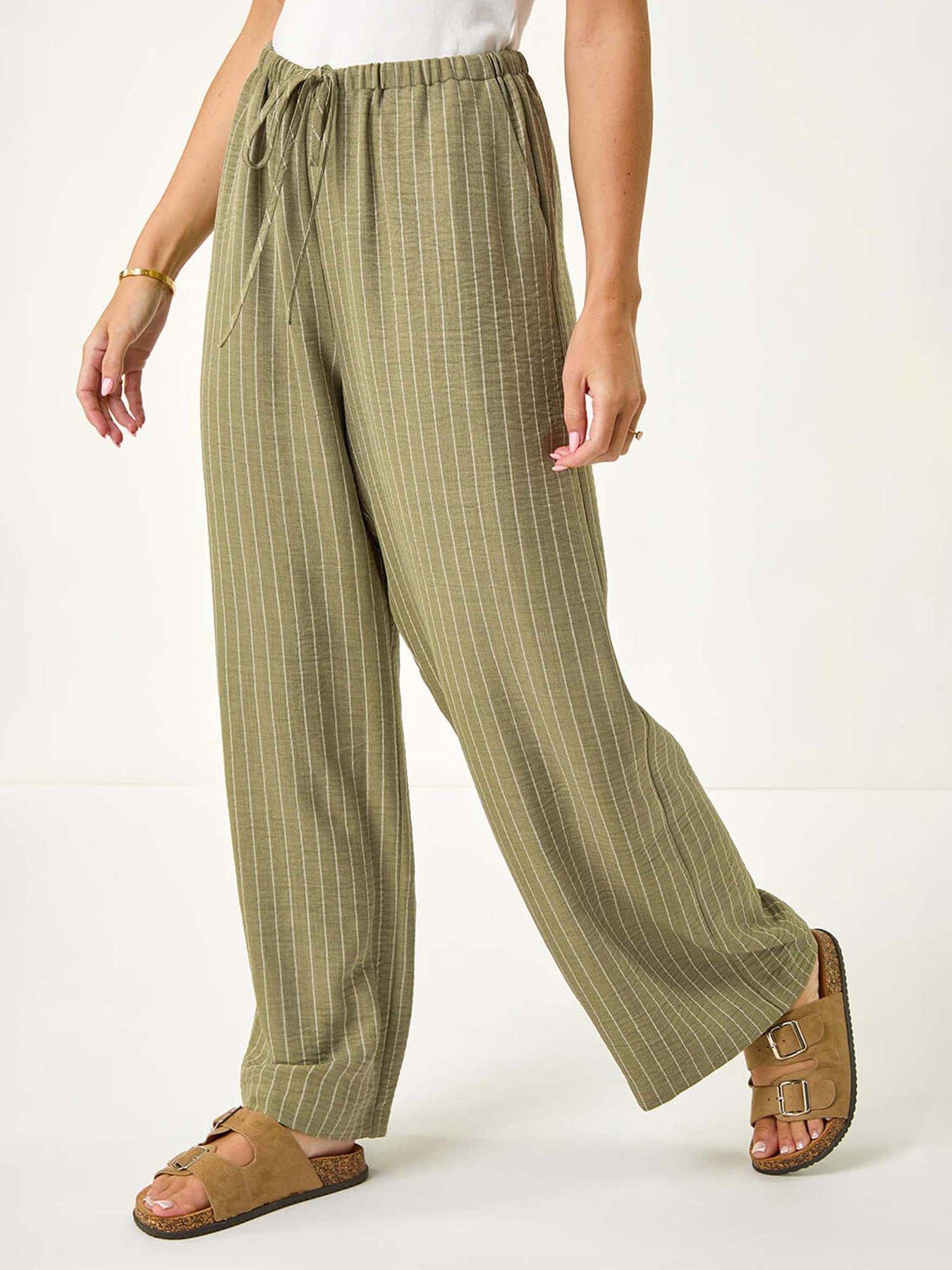 image of roman-petite-stripe-pull-on-stretch-trouser-khaki