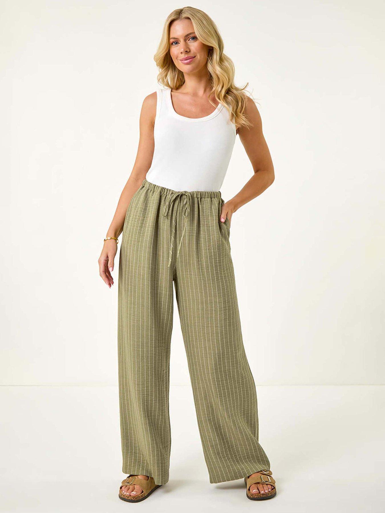  image of roman-petite-stripe-pull-on-stretch-trouser-khaki