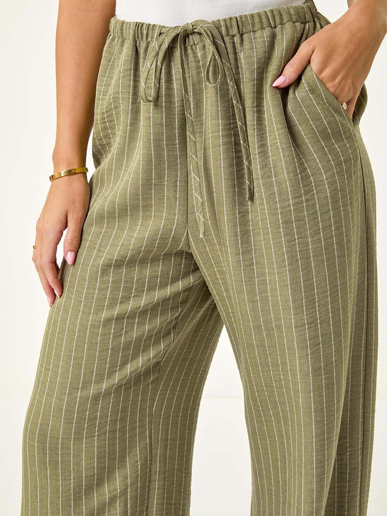  image of roman-petite-stripe-pull-on-stretch-trouser-khaki