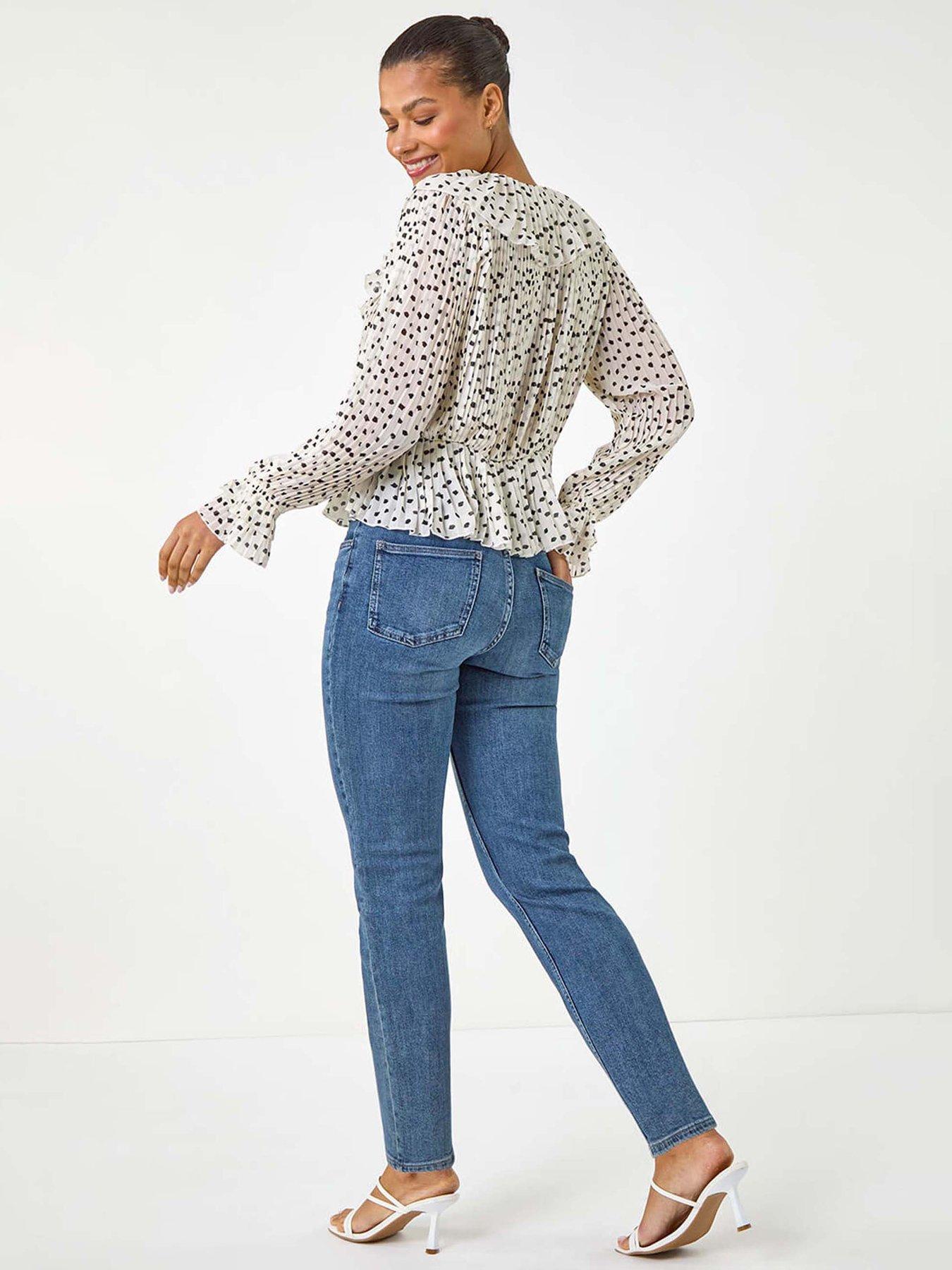 Image 2 of 4 of Roman Spot Frill Pleated Peplum Blouse - White