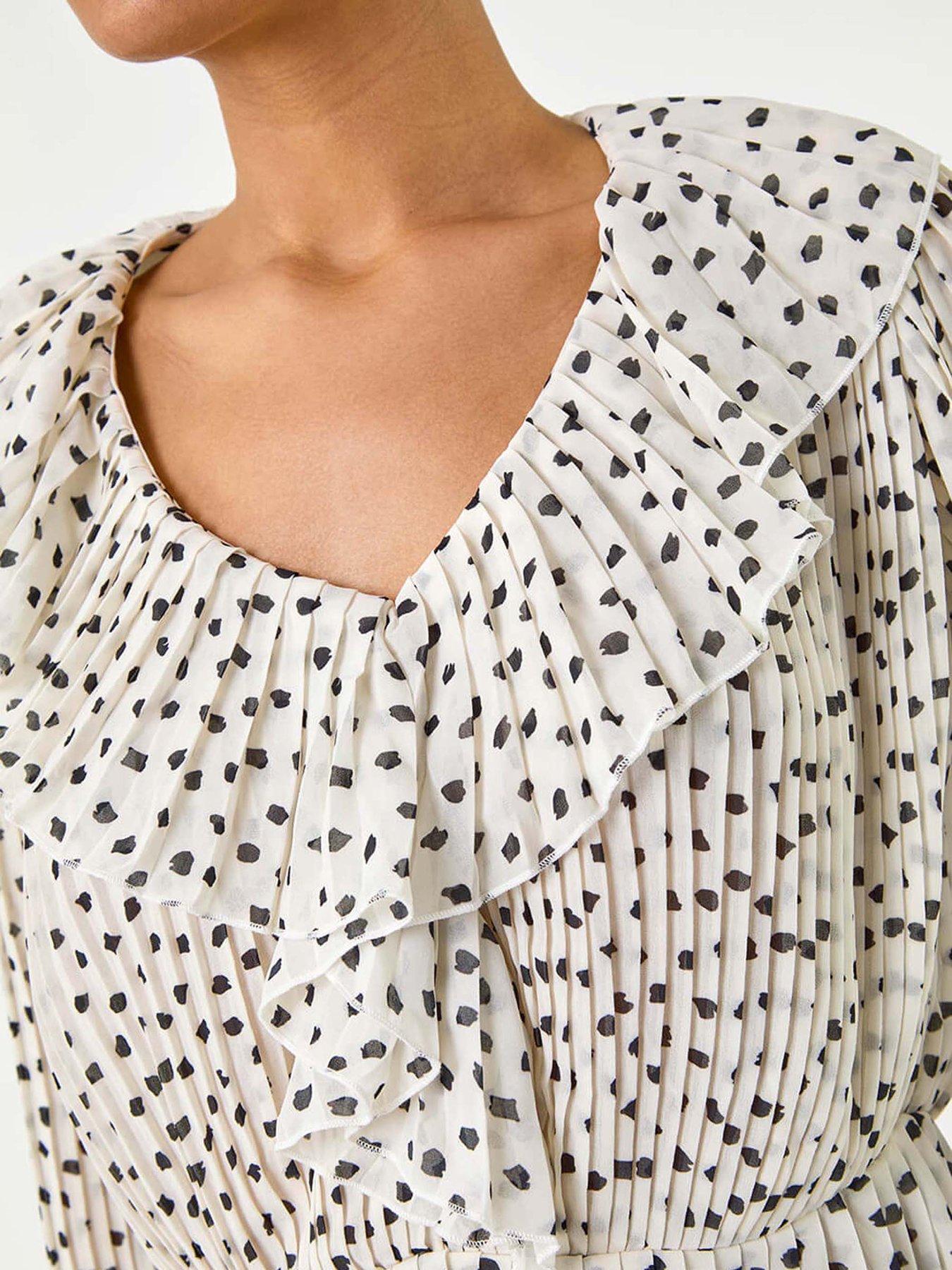 Image 3 of 4 of Roman Spot Frill Pleated Peplum Blouse - White