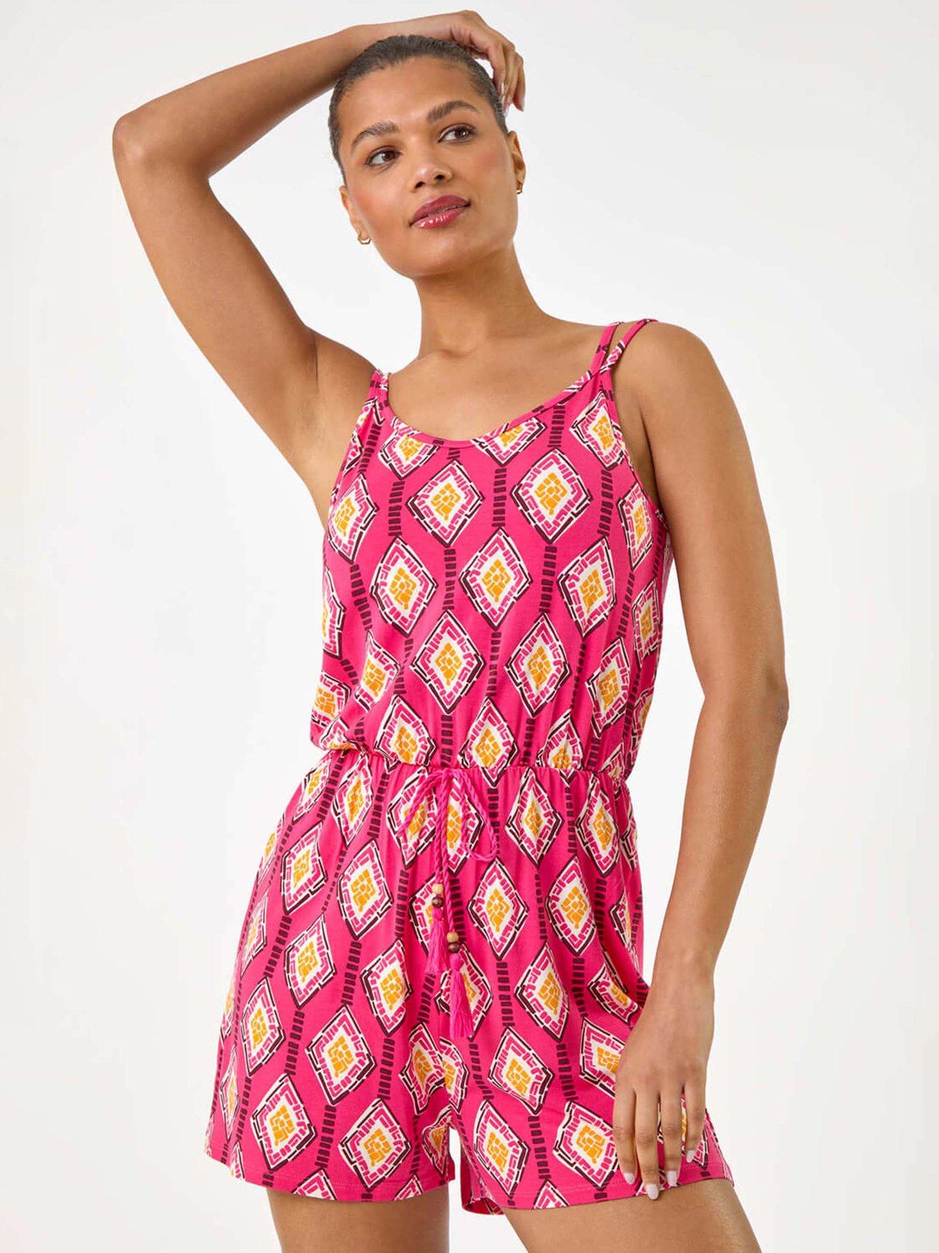 undefined Geometric Double Strap Playsuit - Pink
