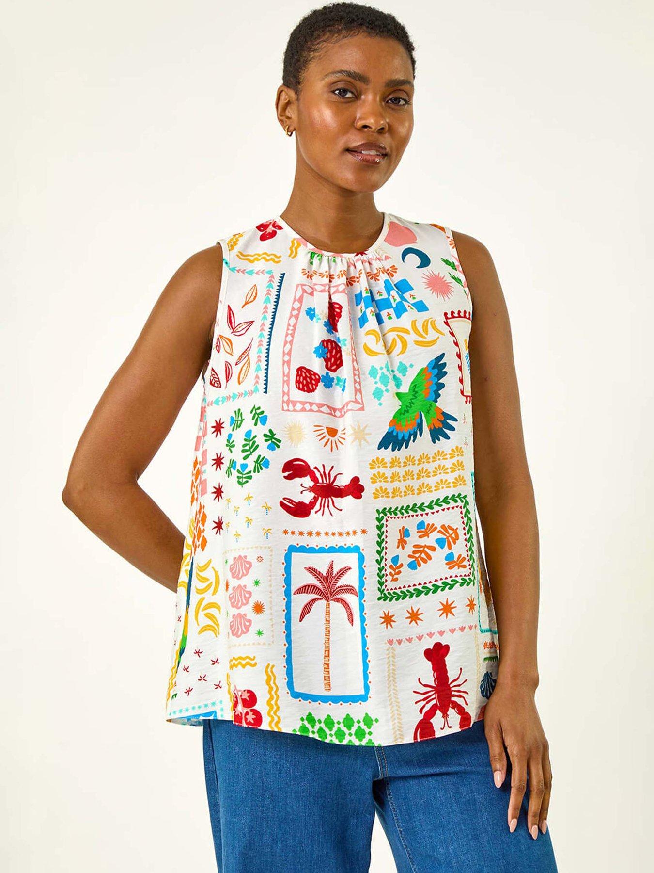 undefined Holiday Print Vest Top - Ivory