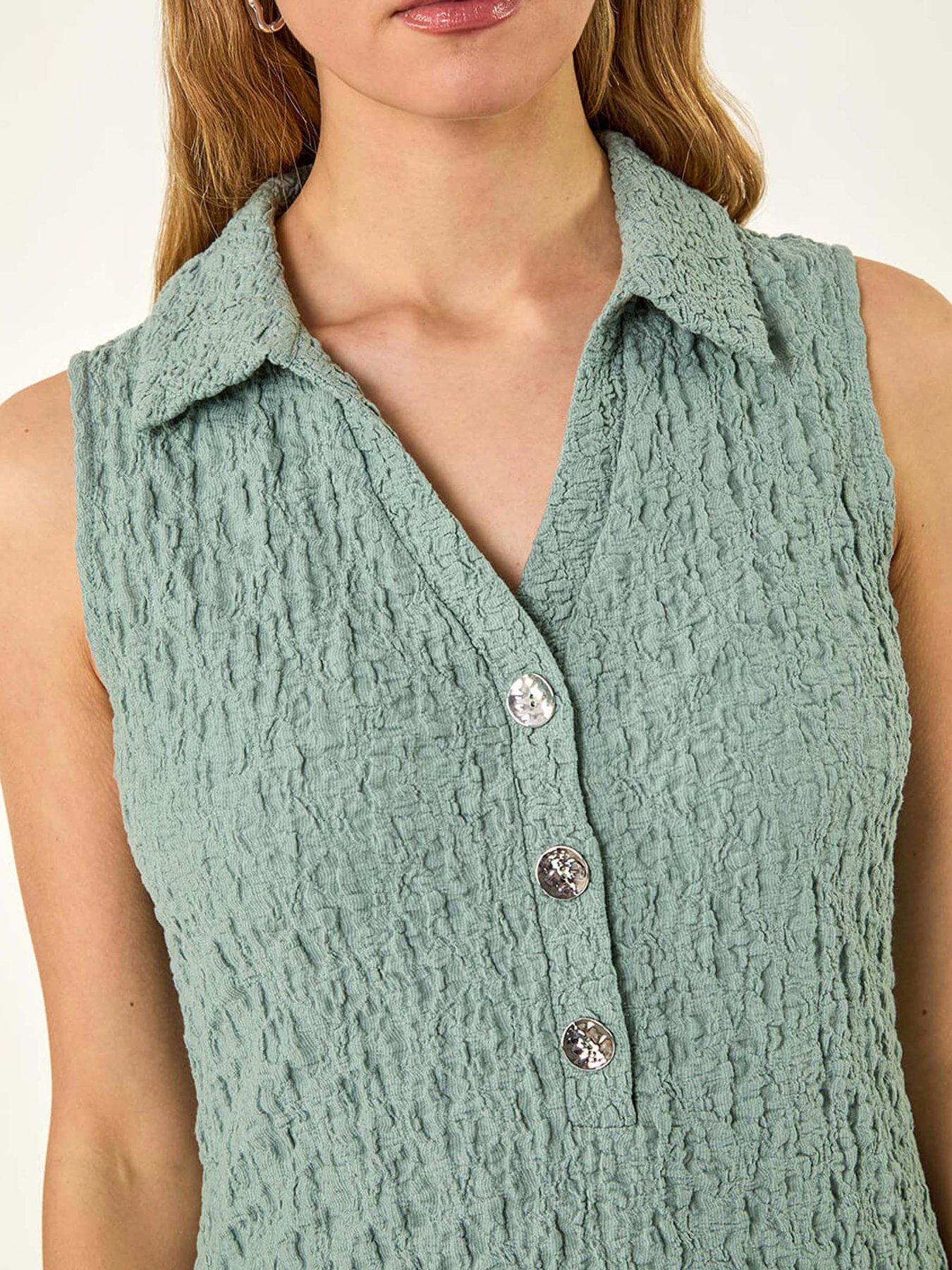 Image 5 of 5 of Roman Crinkle Collared A-line Stretch Dress - Sage