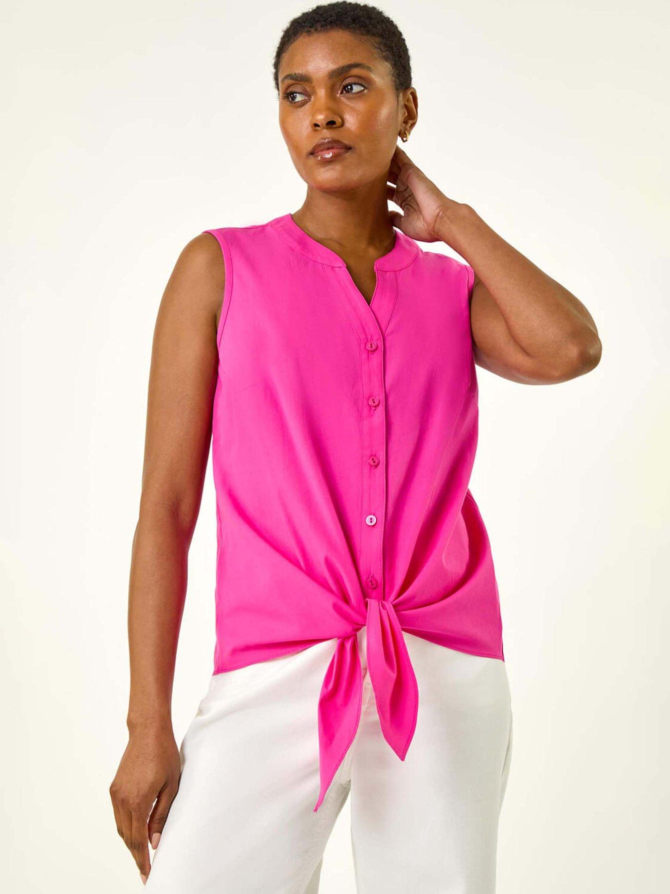 undefined Cotton Tie Front V-neck Blouse - Cerise