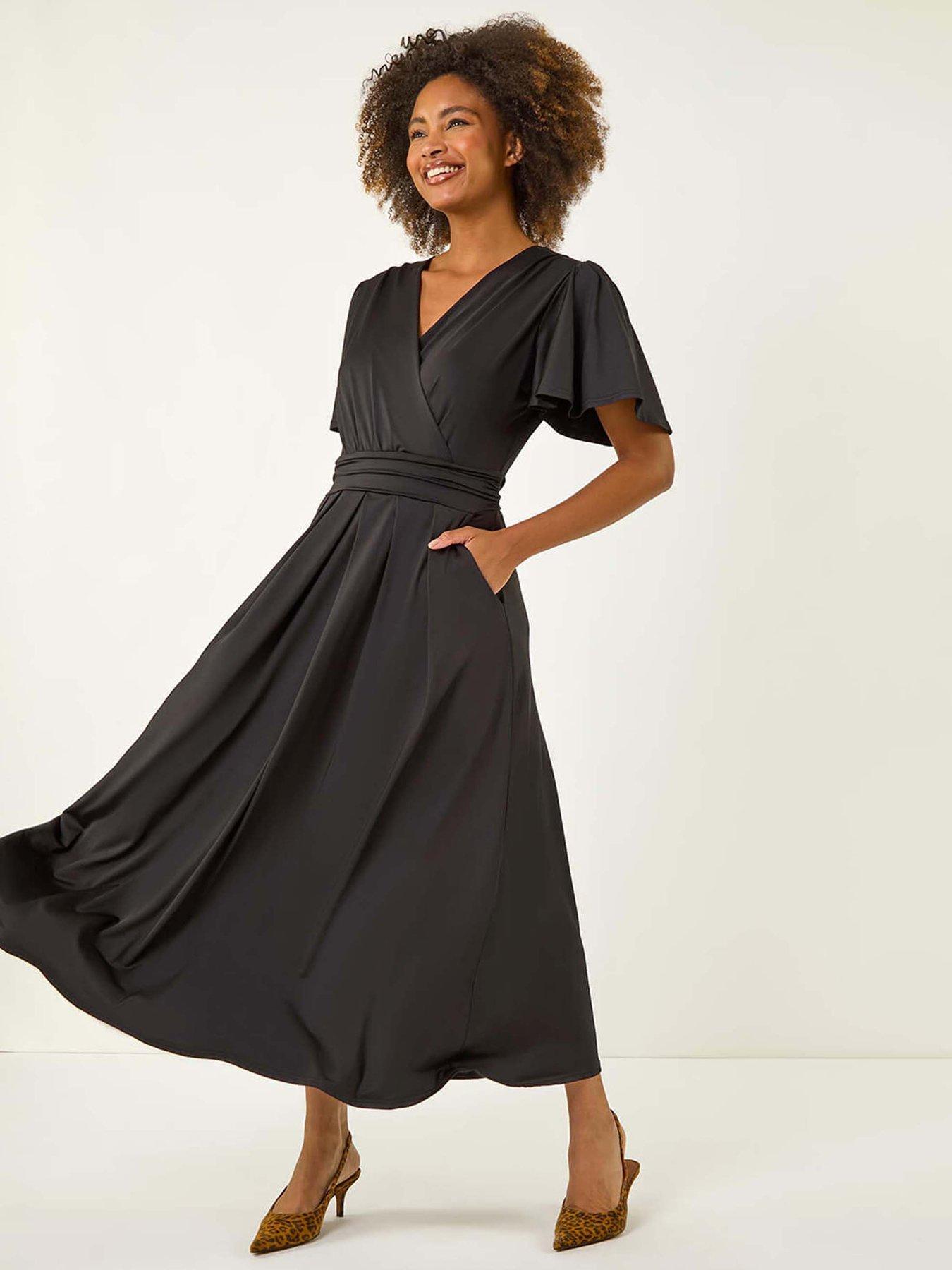 undefined Tie Back V-neck Stretch Midi Dress - Black