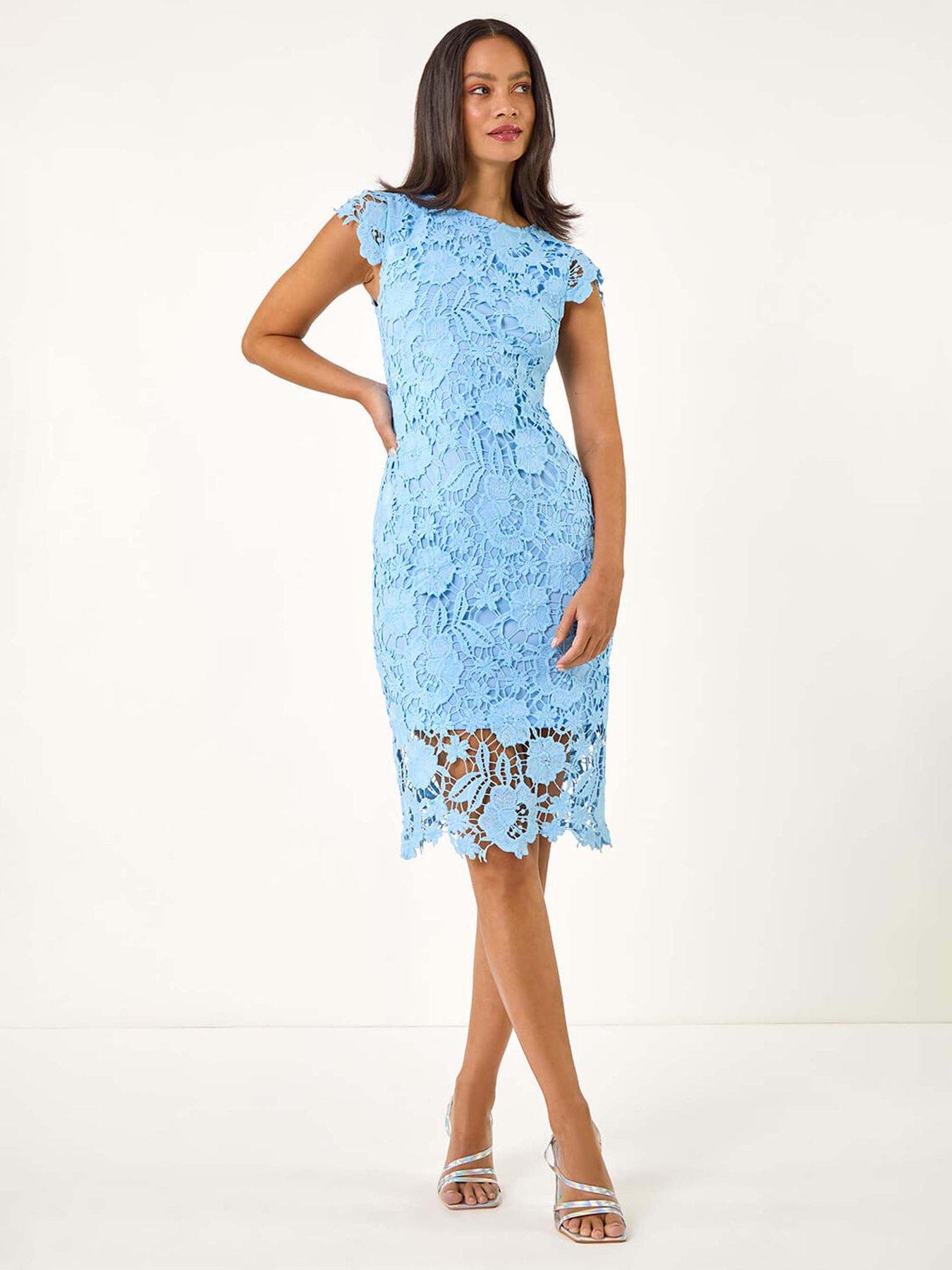 undefined Dusk Floral Lace Crochet Dress - Blue