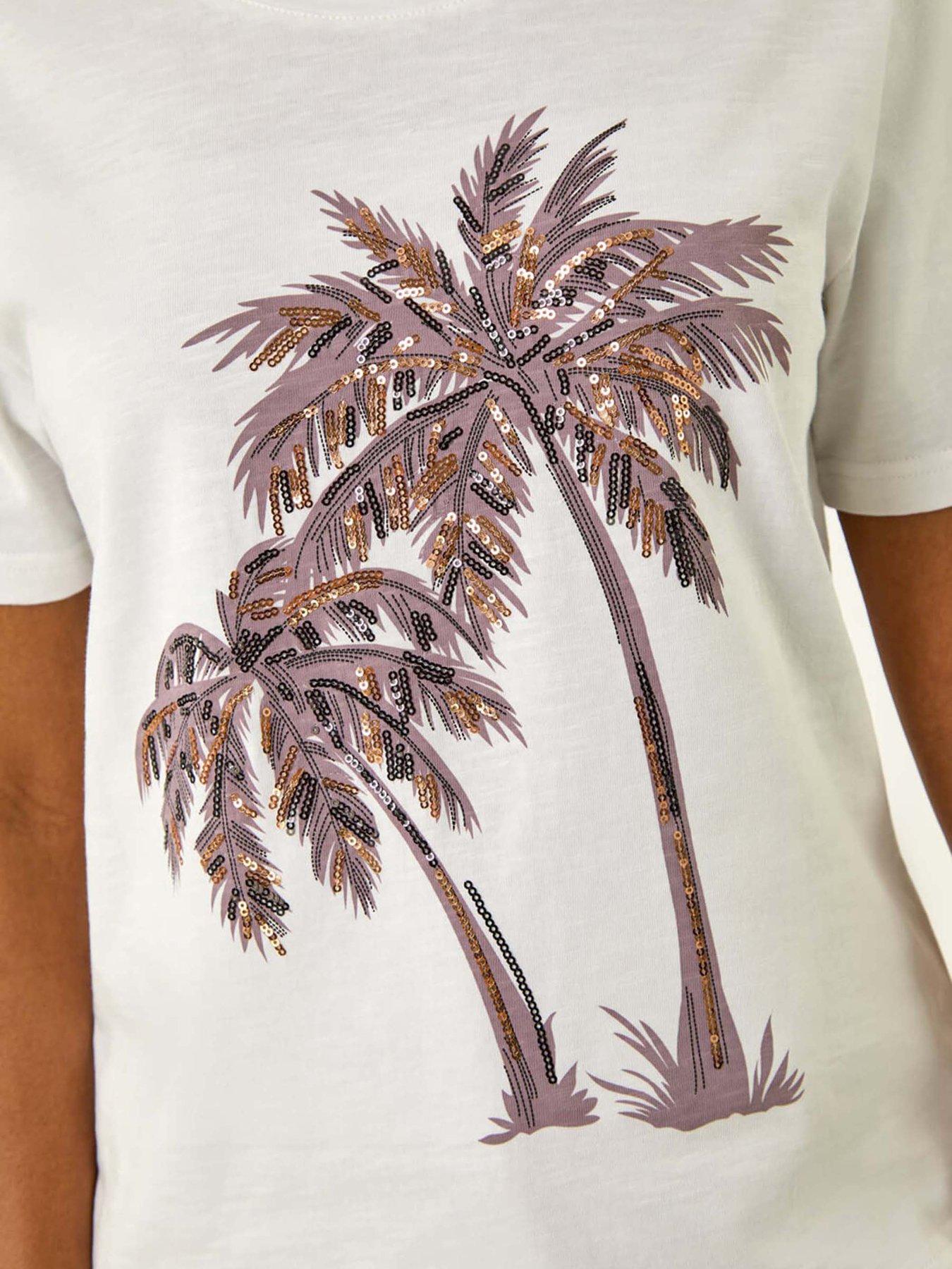 Image 4 of 4 of Roman Palm Print Cotton T-shirt - White