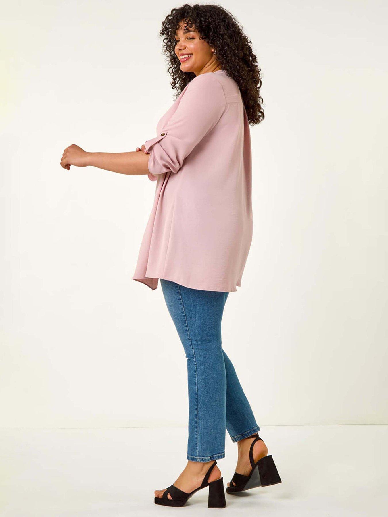 Image 2 of 5 of Roman Curve Textured Buttoned Tunic Top - Rose