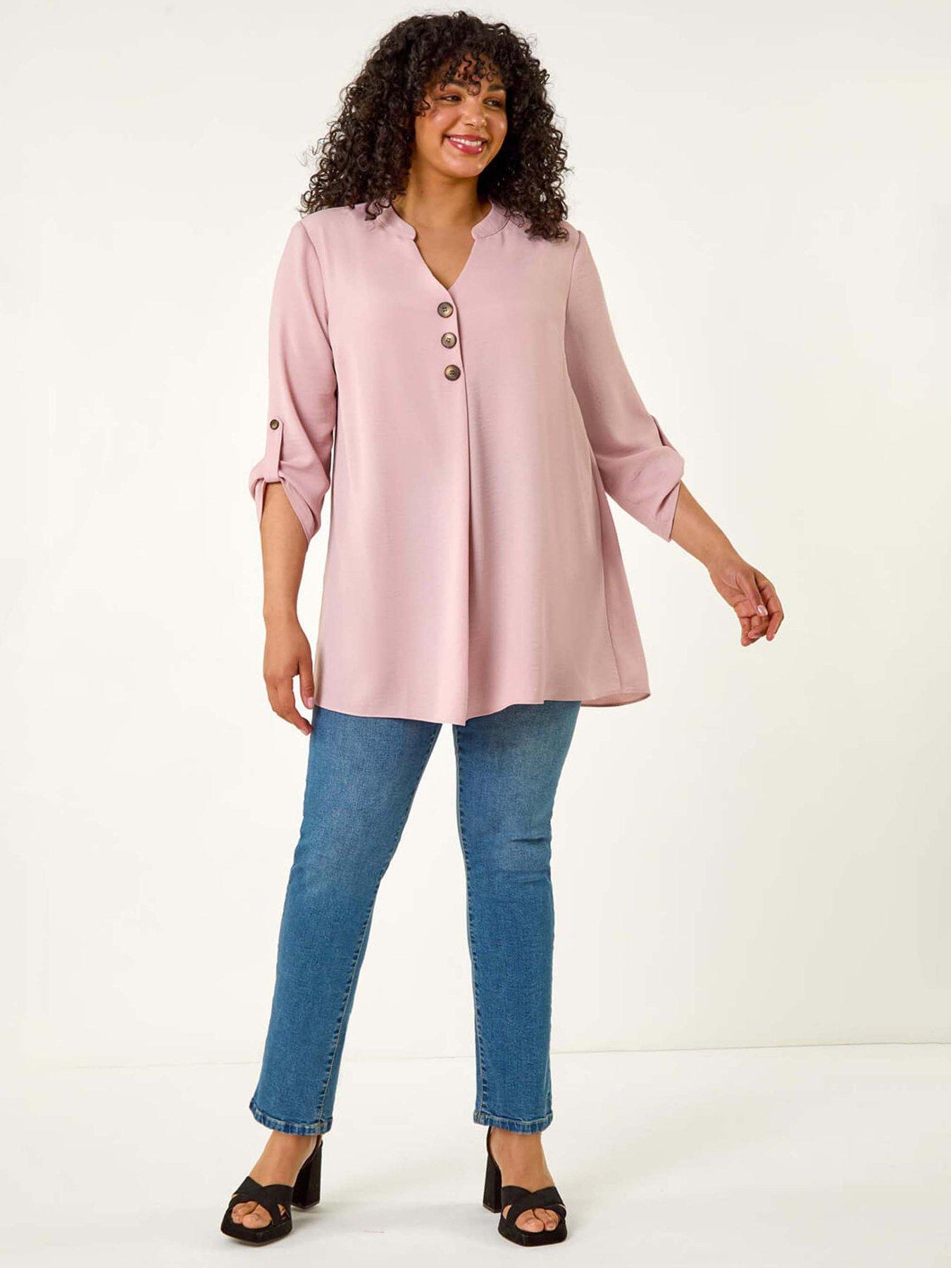 Image 3 of 5 of Roman Curve Textured Buttoned Tunic Top - Rose
