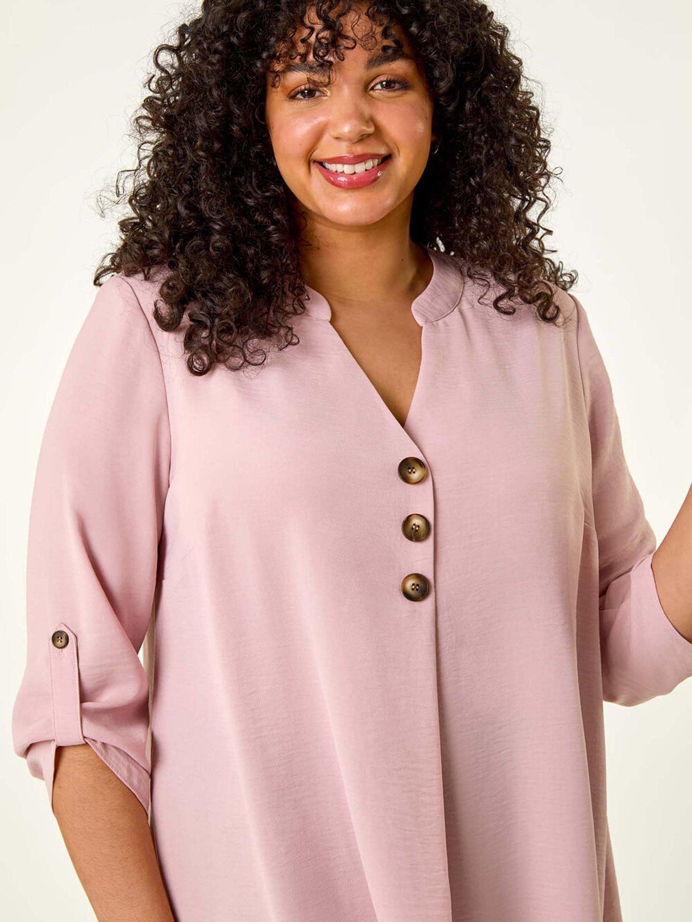 Image 4 of 5 of Roman Curve Textured Buttoned Tunic Top - Rose