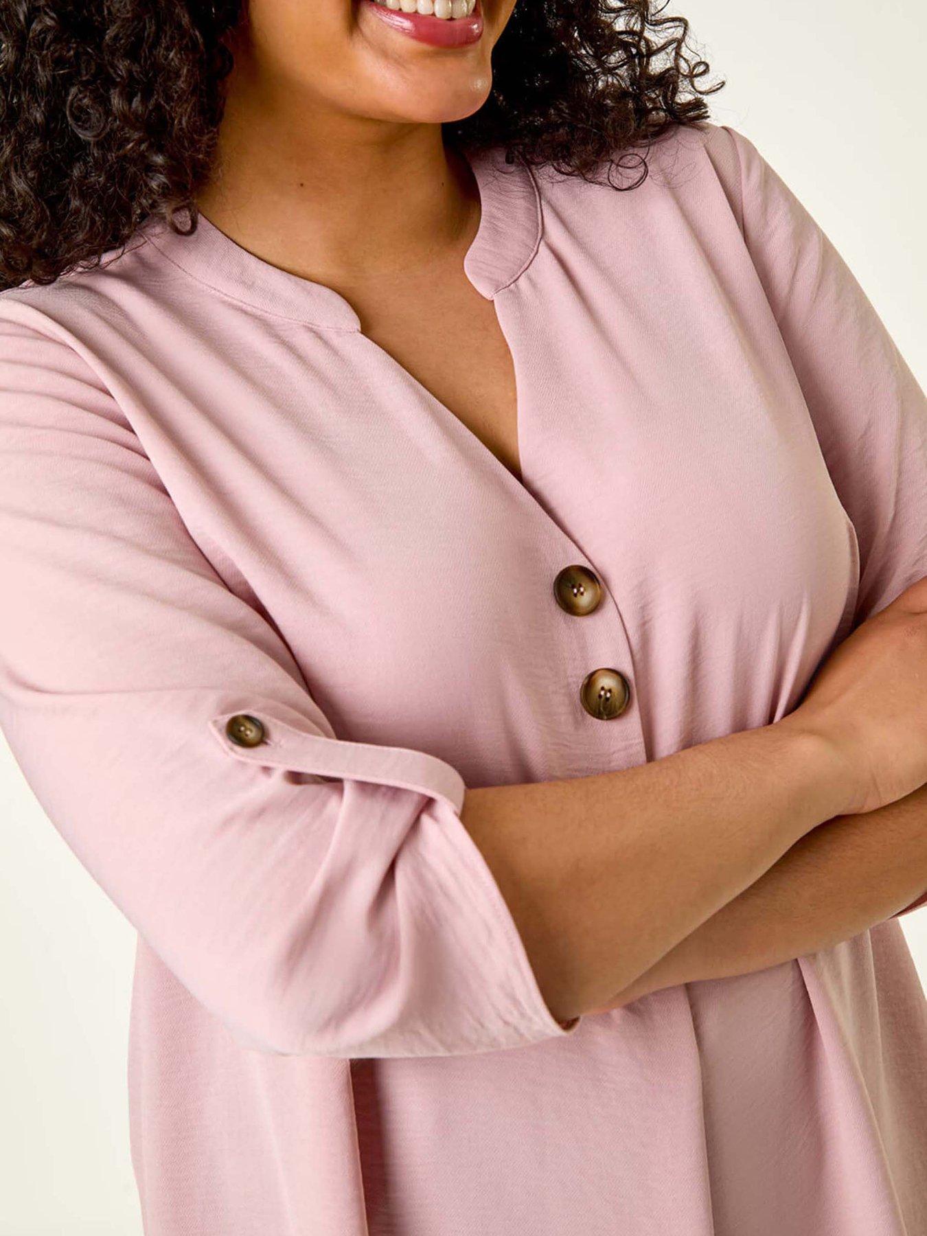 Image 5 of 5 of Roman Curve Textured Buttoned Tunic Top - Rose