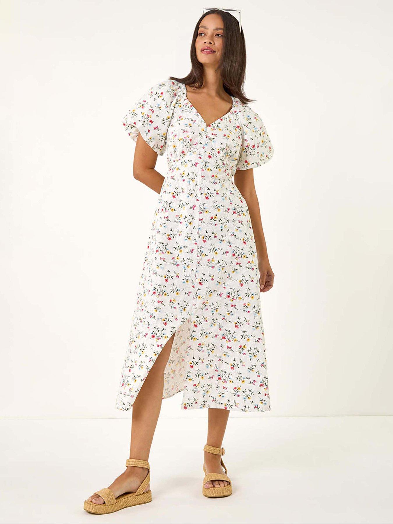 undefined Dusk Ditsy Broderie Midi Dress - White